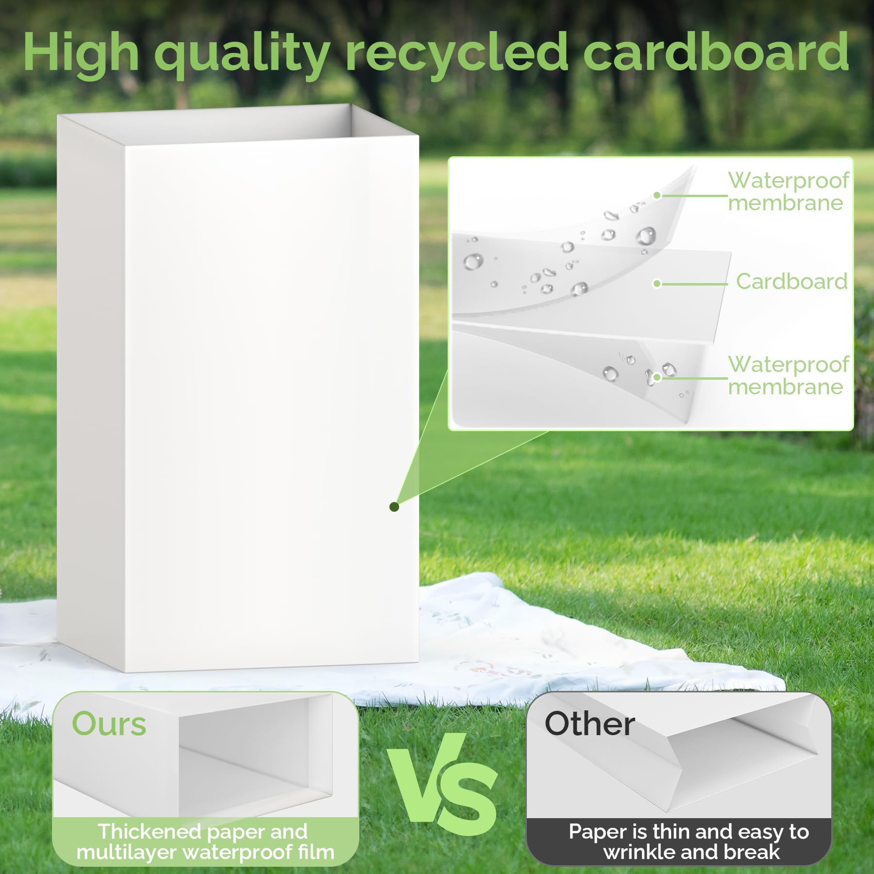 4 Pack Extra Large Disposable Trash Cans - 13 Gallon Heavy Duty Recycled Cardboard Garbage Bins (21.6