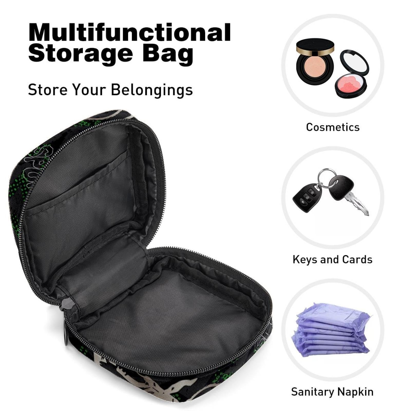 Premium Menstrual Hygiene Pouch - Waterproof Period Kit Organizer Bag for School, Travel & Gym - Holds Pads, Tampons & Menstrual Cups - Grunge Motocross Style Teen Girl Essentials Storage Case