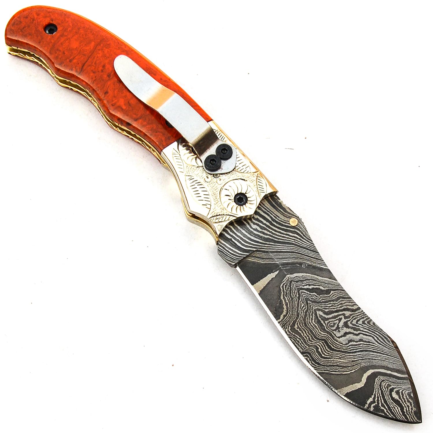 Handmade Damascus Steel 8-Inch Folding Pocket Knife - PAL 2000 KNIVES POC-9612 - Perfect for Camping, Hiking, and Outdoor Survival Gear