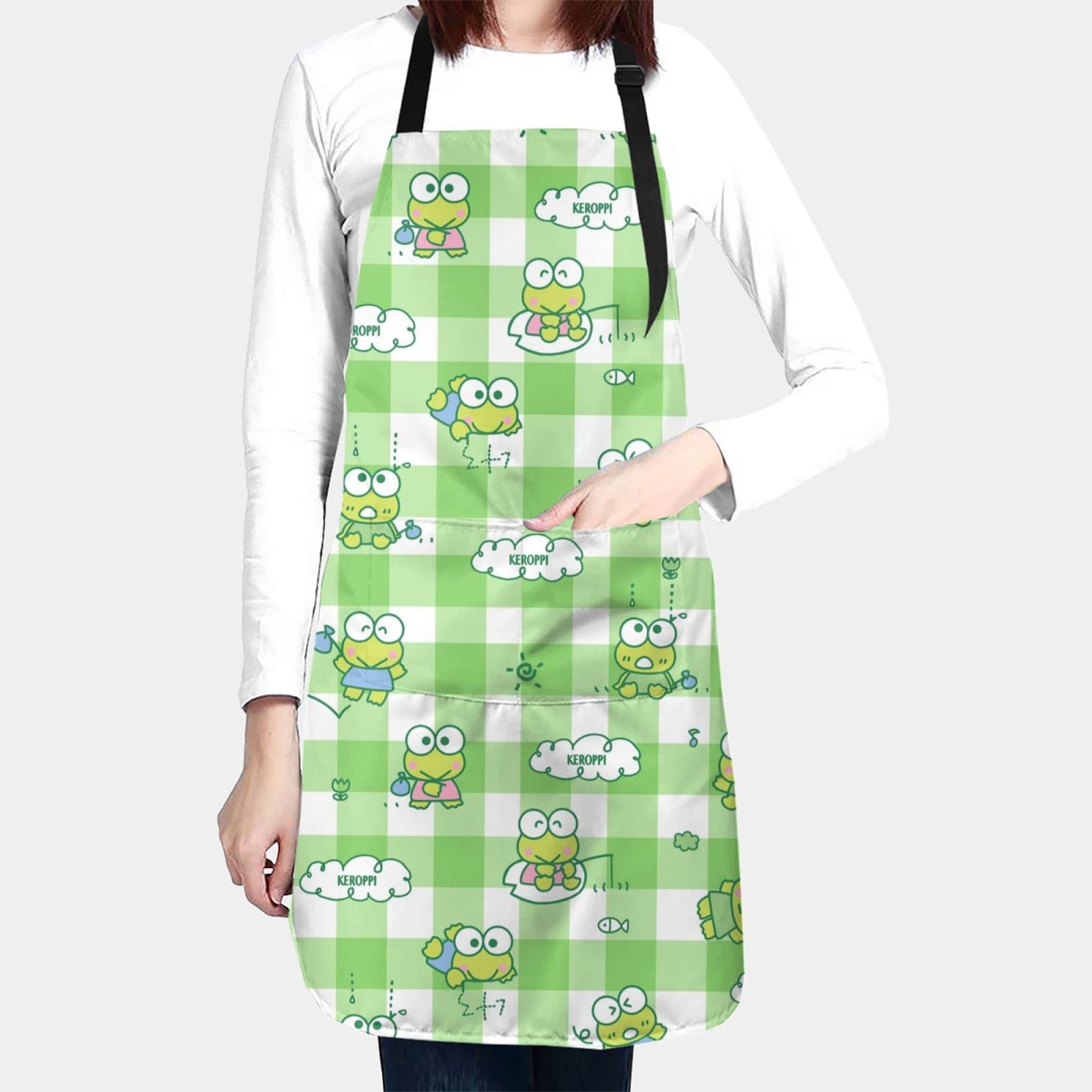 Perinsto Cartoon Frogs Waterproof Apron with 2 Pockets - Kitchen Chef Apron for Cooking, Baking, Painting, Gardening & Grooming - Ideal for Home Chefs, Artists & DIY Enthusiasts