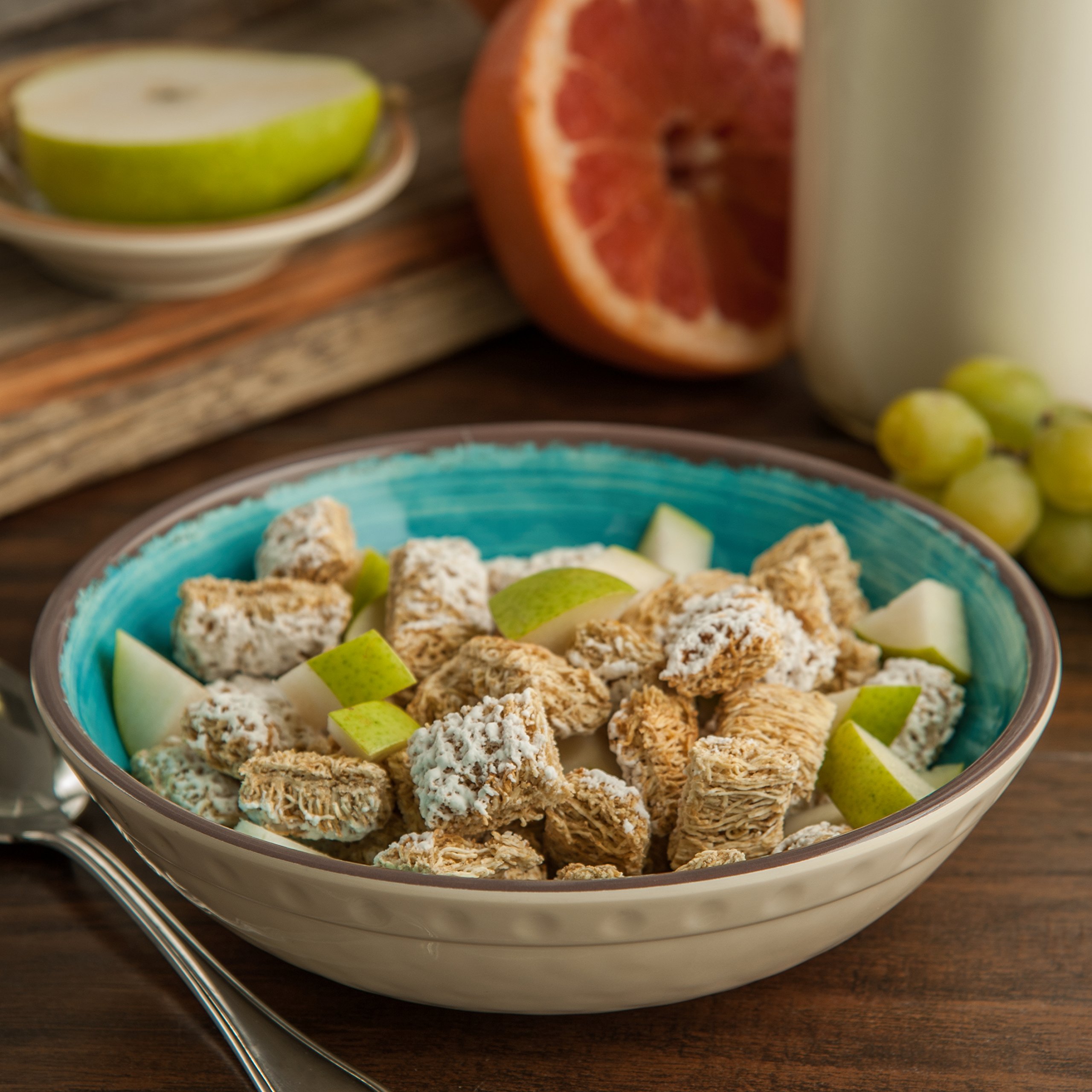 Carlisle 32oz Melamine Reusable Plastic Bowl - Durable Cereal & Soup Bowl for Home, Restaurant & Outdoor Use, Pottery-Style Design, Aqua Color (Pack of 12) - Perfect for Breakfast, Picnics & Daily Dining