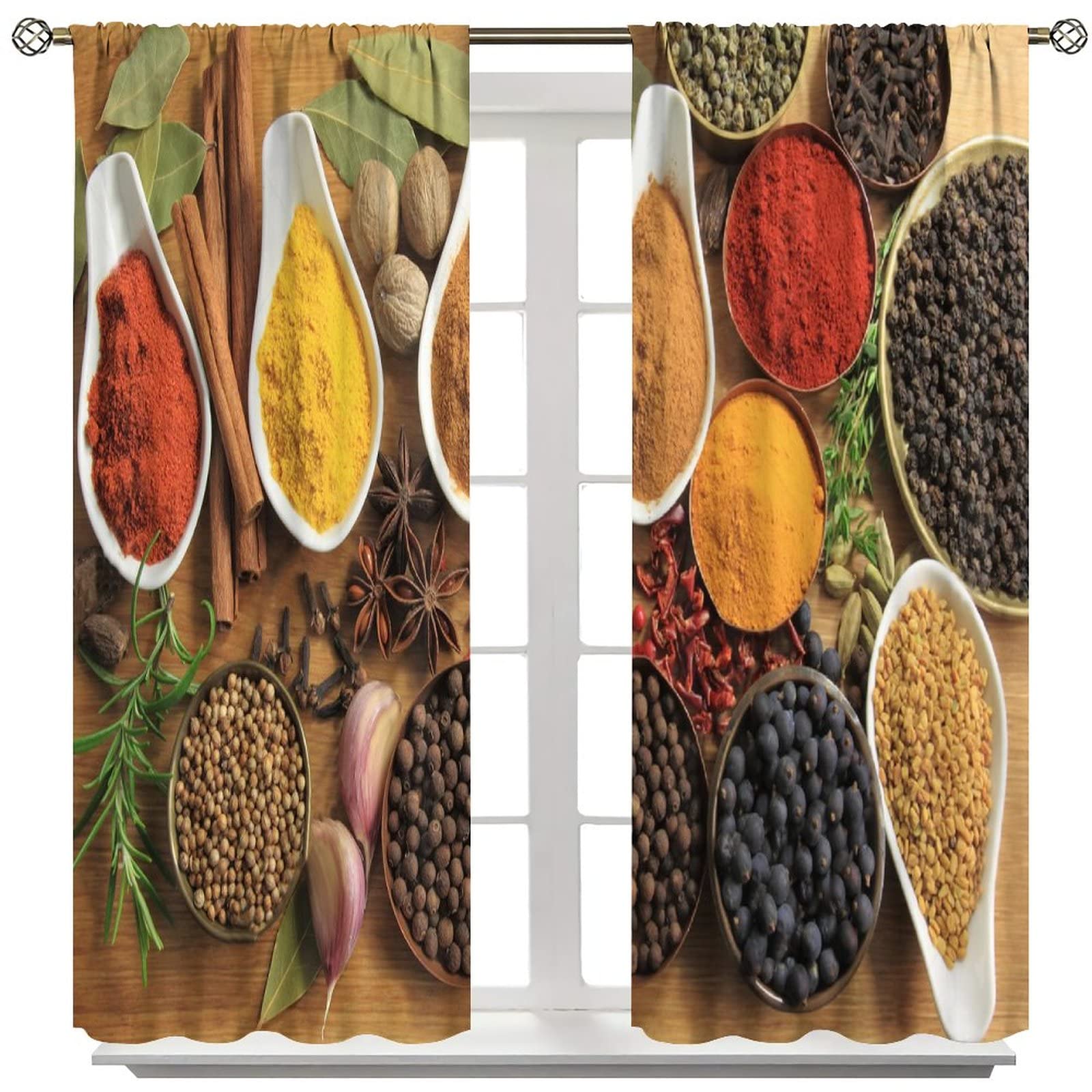 Spice Kitchen Blackout Curtains - Food Ingredients Herbs & Spices Culinary Print Window Drapes (72x63 Inches) for Living Room & Bedroom Decor - Perfect for Home, Office & Restaurant Use