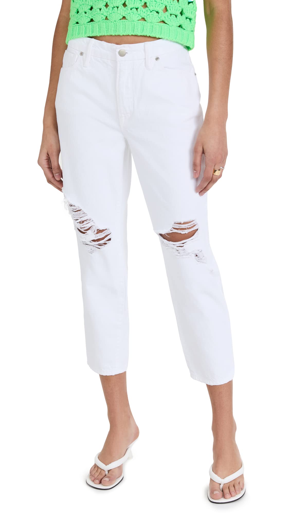 Good American Women's Good Girlfriend Petite Jeans - Slim Fit High Waist Skinny Denim for Petite Women | Perfect for Work, Date Night & Casual Outfits