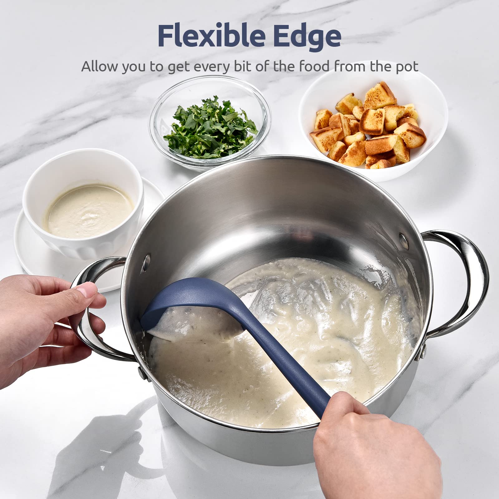 U-Taste 14-Inch Extra Large Flexible Silicone Spatula & 13-Inch Non-Stick Soup Ladle Set - 600°F Heat Resistant, Midnight Blue - Perfect for Baking, Cooking, and Serving Hot Dishes