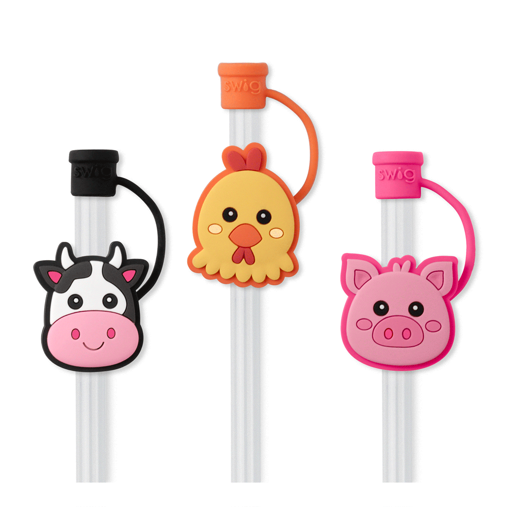 Farm Straw Topper Set - 3 Pack Cute Animal Straw Covers for Drinks, Party, and Home Decor - Perfect for Smoothies, Cocktails, and Kids' Cups