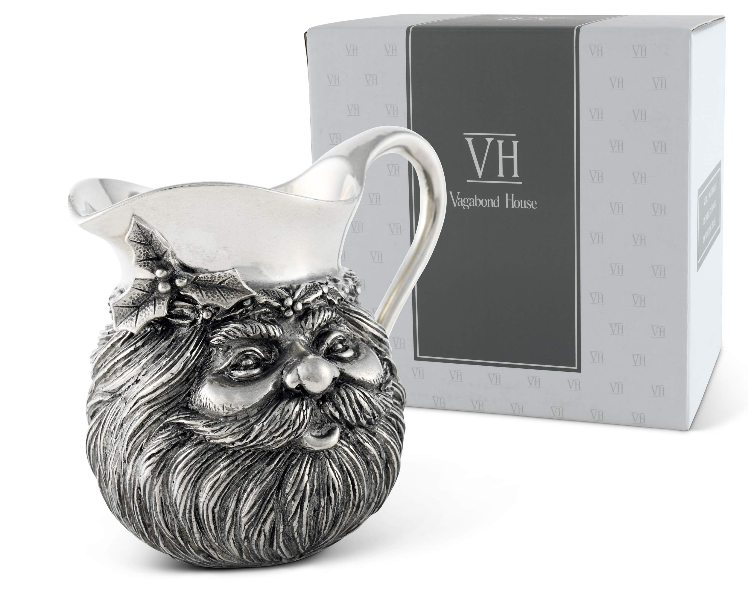 Vagabond House Pewter Santa Christmas Creamer & Milk Pitcher - 4 Inch Tall Holiday Decor for Coffee, Tea & Hot Chocolate - Perfect for Christmas Parties, Gift Giving & Festive Table Settings