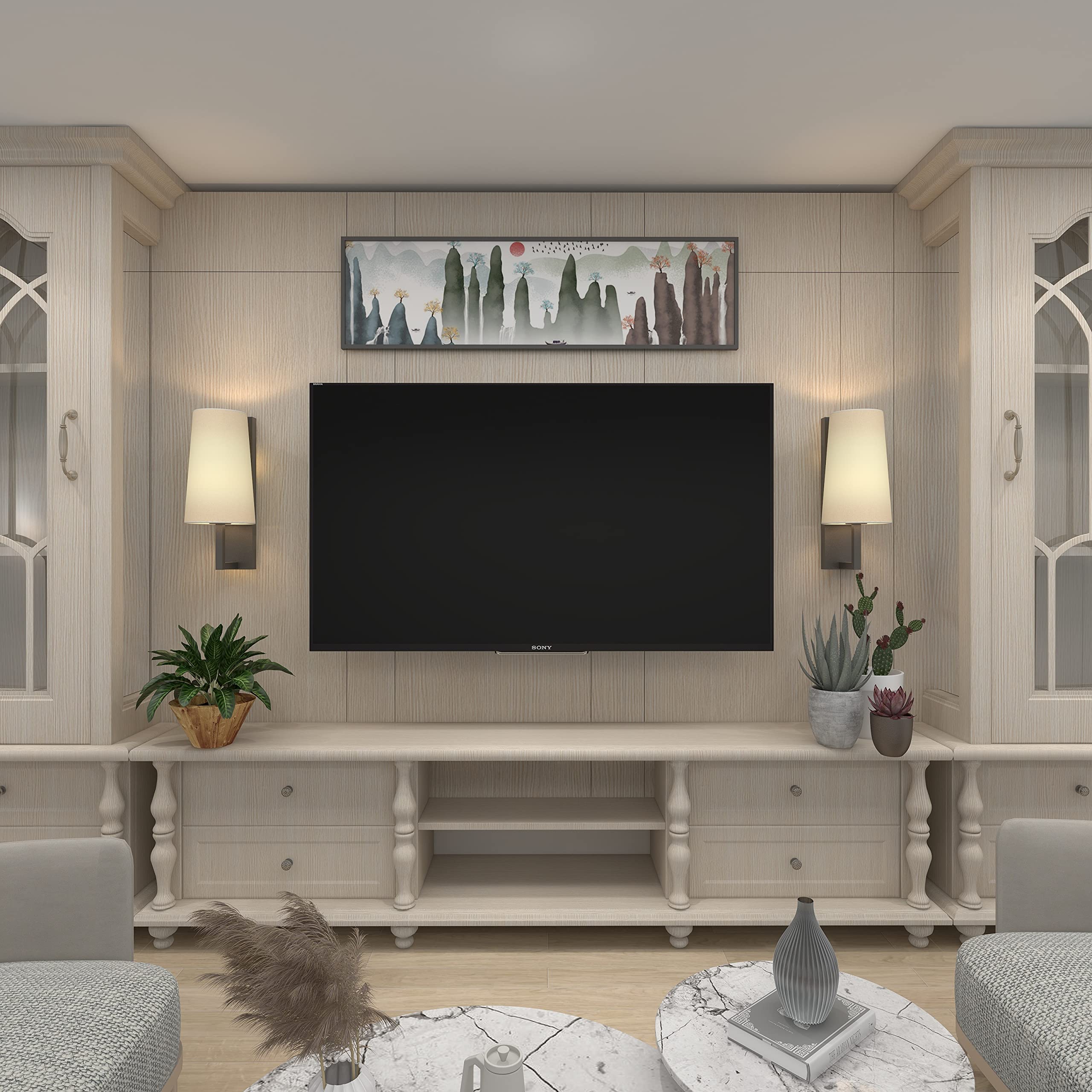 Battery Operated Wall Sconces with Fabric Shade - Wireless Indoor Wall Lights, No Wiring Required - Perfect for Bedroom, Living Room, Hallway & Dorm Decor (Fabric Shade Wall Lights)