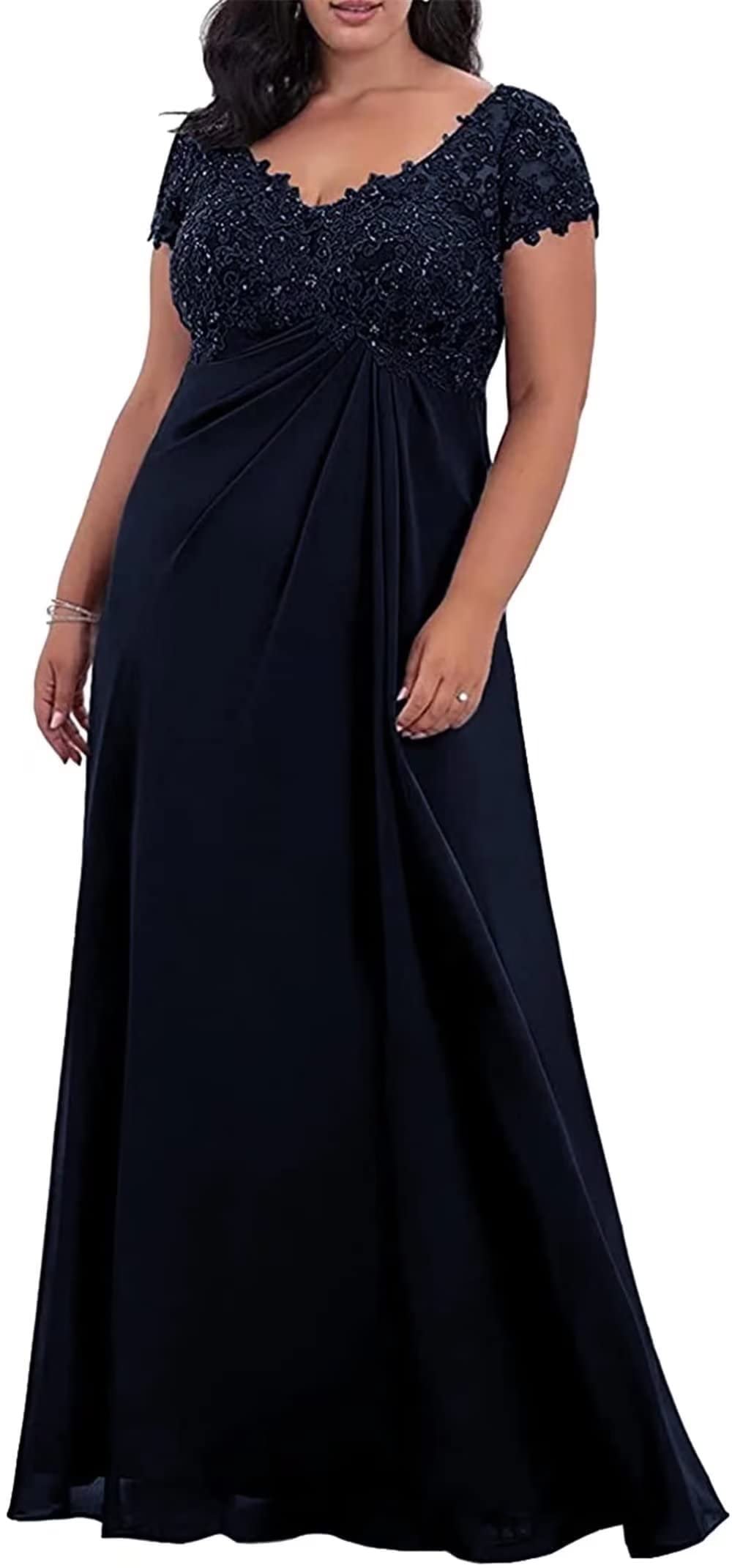 Elegant Plus Size Mother of The Bride Dresses for Wedding - Lace Appliques Beaded Formal Evening Gown with Sleeves | Perfect for Weddings, Receptions, and Special Occasions