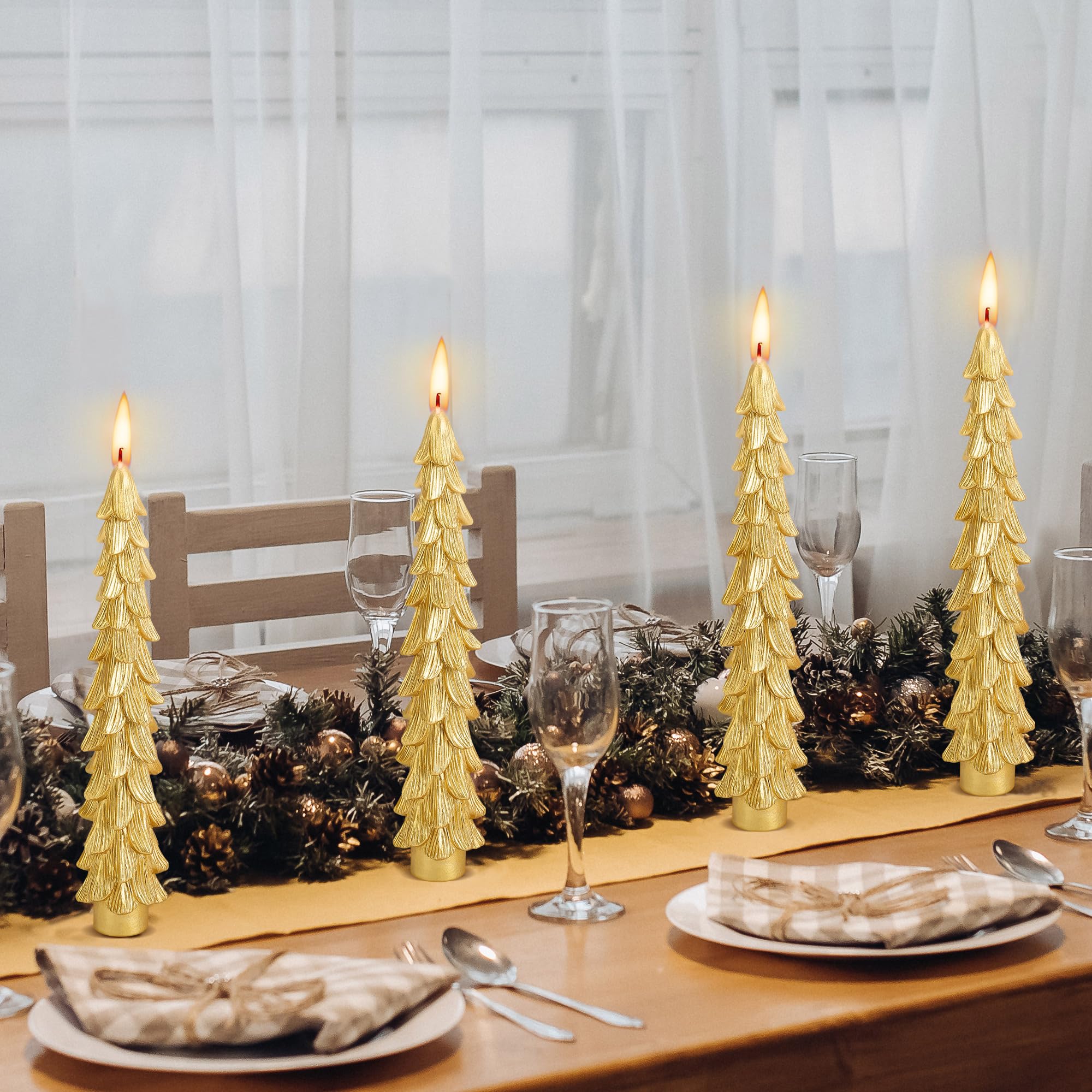 Gold Christmas Tree Candles - 10 Inch Unscented Tapers for Holiday Decor