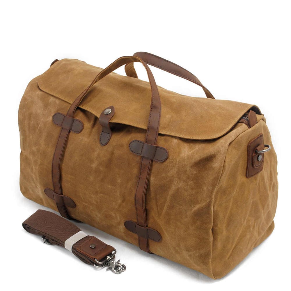 Men's Canvas Duffle Bag for Travel & Gym - Water-Resistant Overnight Weekender Bag in Grey, Brown & Black | Perfect for Business Trips, Weekend Getaways & Sports Gear Storage