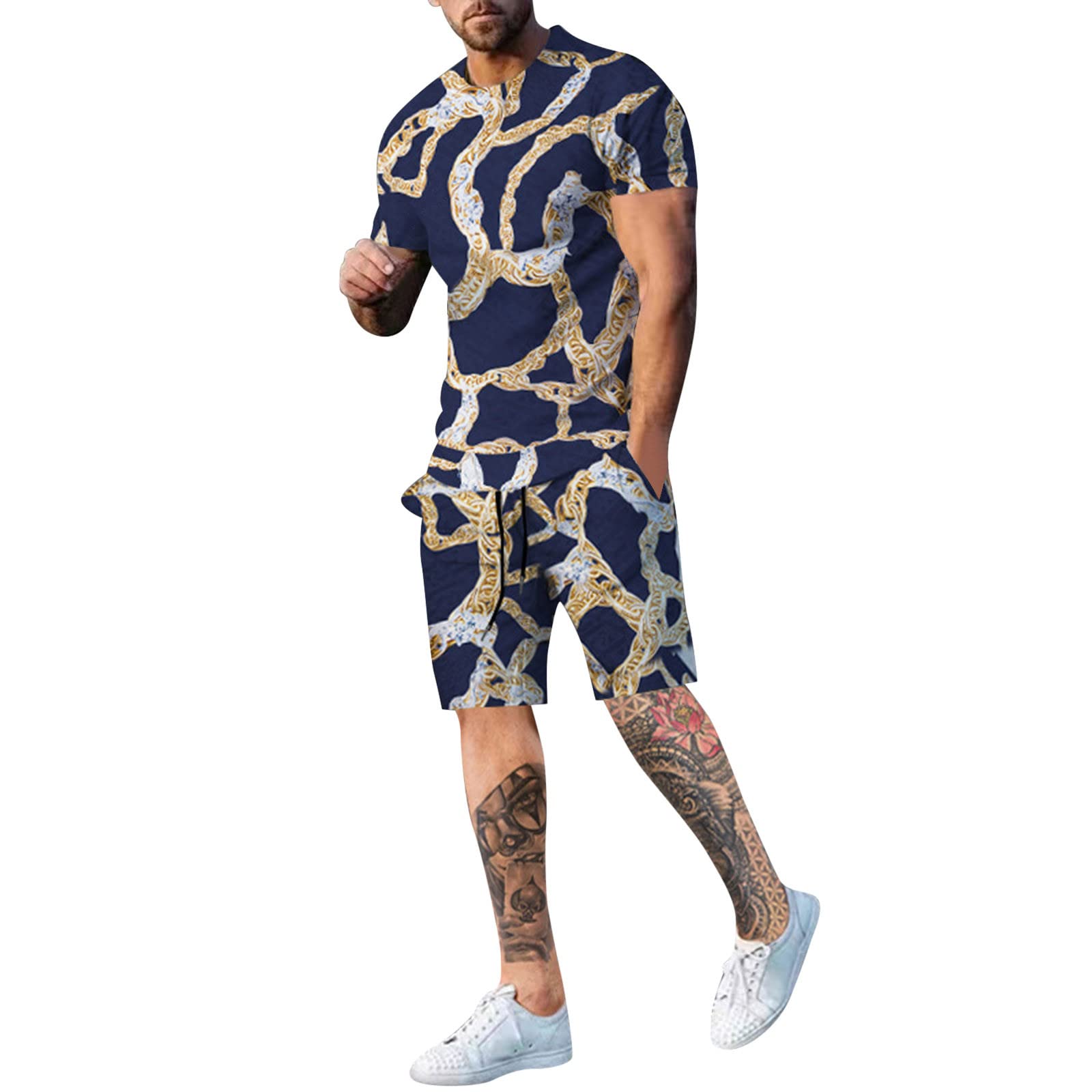 Men's Gym Polo Shirt - Short Sleeve 3D Printed Digital T-Shirt & Shorts Set - Breathable Summer Workout & Casual Wear - Perfect for Gym, Running, Beach and Street Fashion