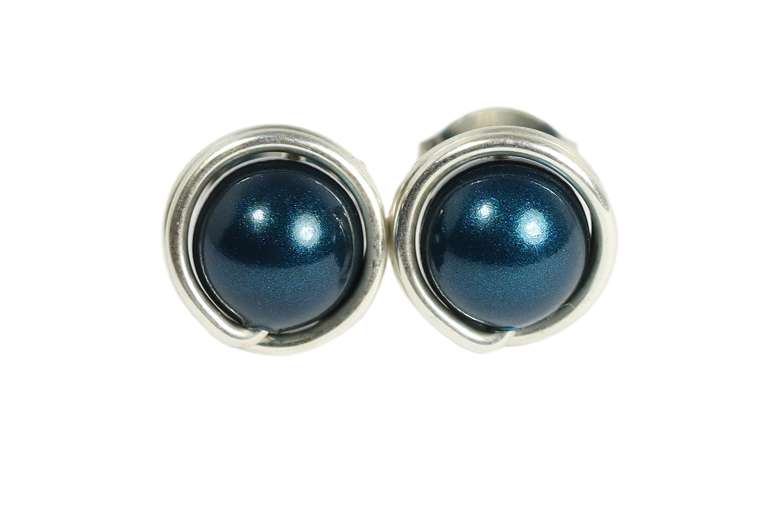 Dark Tahitian Blue Pearl Stud Earrings - Sterling Silver or Gold Wire Wrapped Handmade Jewelry for Women - Perfect for Weddings, Parties & Special Occasions