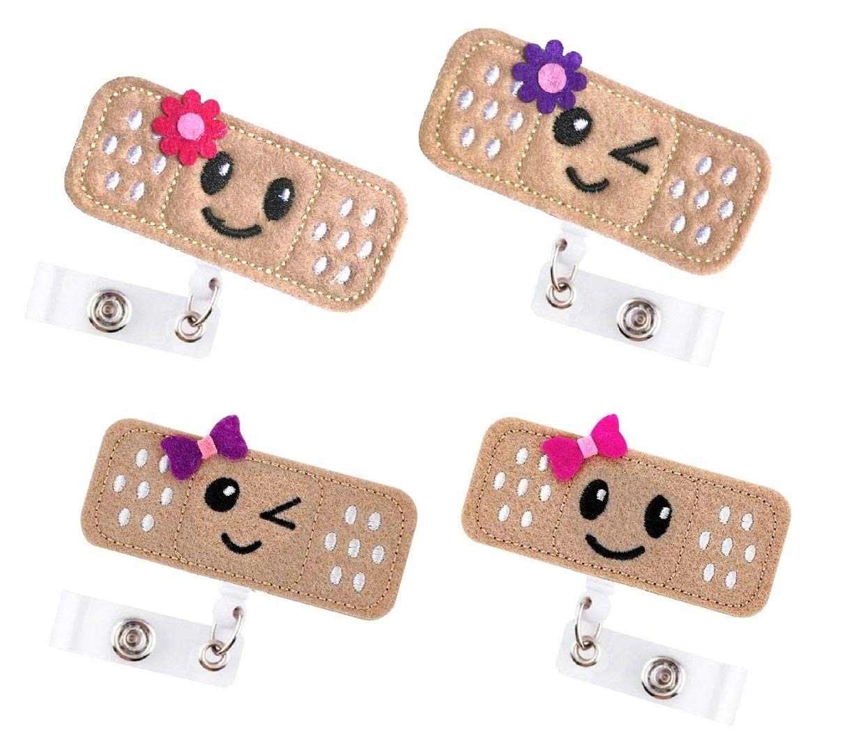 4 Pack Cute Felt Retractable Nurse Badge Holder Reel with Alligator Clip - 26 Inch Retractable Cord, Bandaid Design for Nurses, Doctors & Healthcare Workers - Perfect for Hospitals, Clinics & Medical Facilities