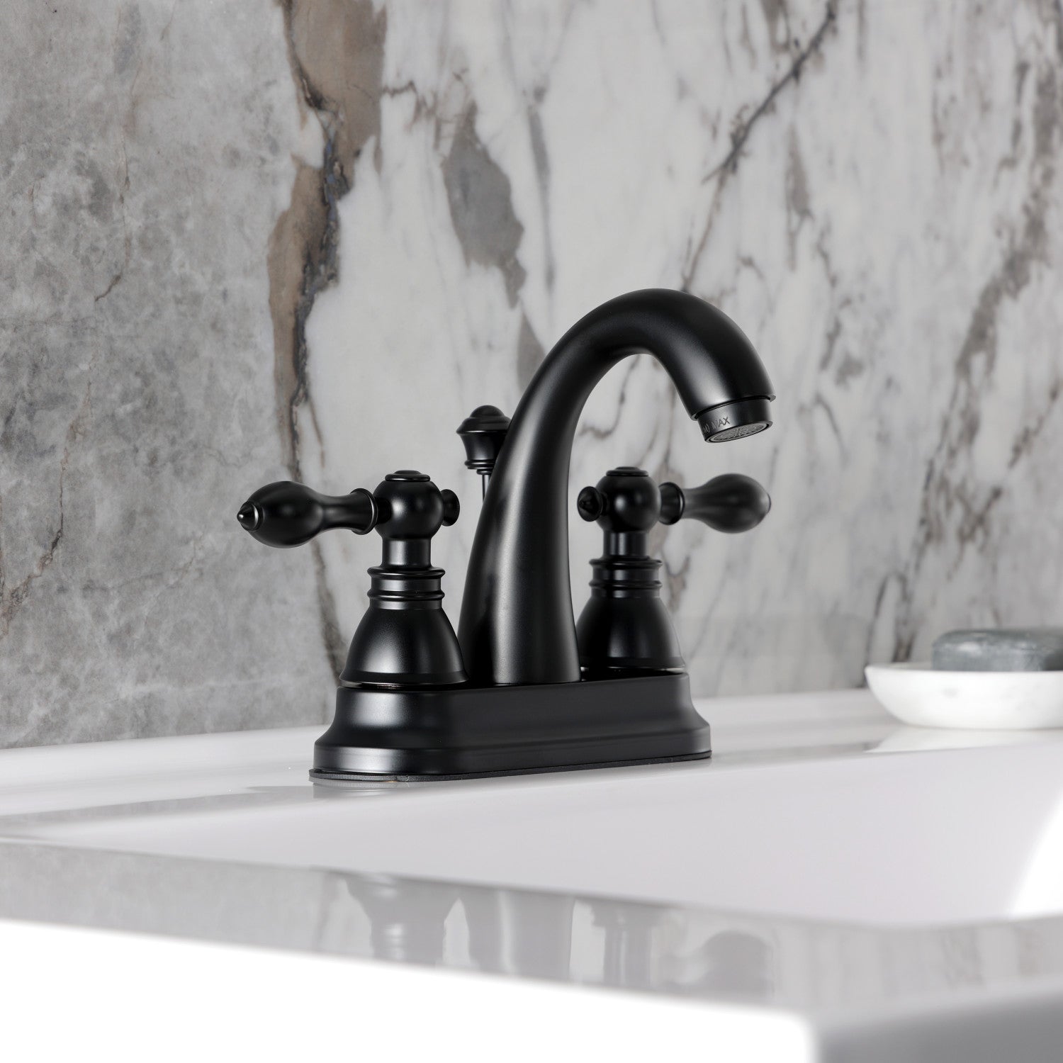 FSY5610ACL Matte Black Double Handle 3-Hole Deck Mount 4-Inch Centerset Bathroom Faucet with Pop-Up Drain - Classic American Design for Bathroom Sink Vanity Upgrade
