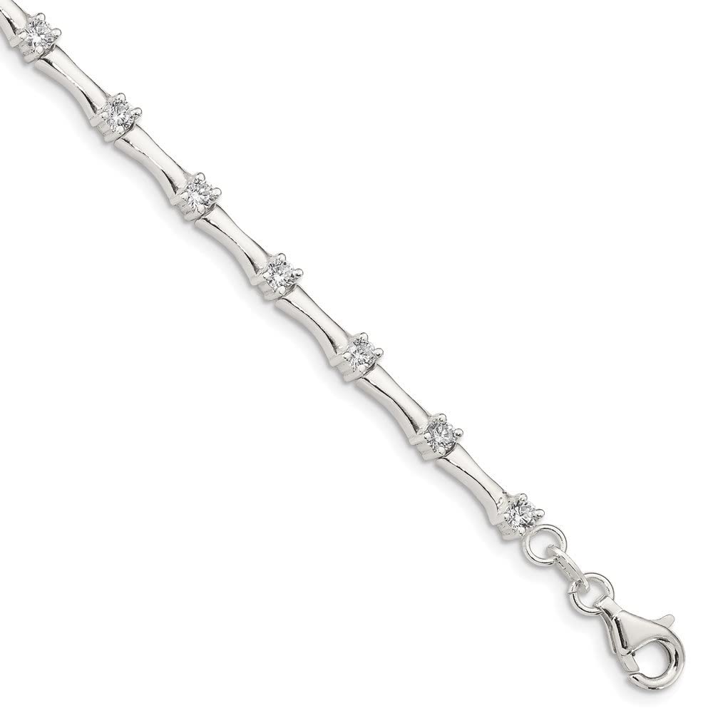 Sterling Silver Cubic Zirconia Elegant Polished Bracelet for Women | Fashion Jewelry Gift for Anniversary, Birthday & Special Occasions