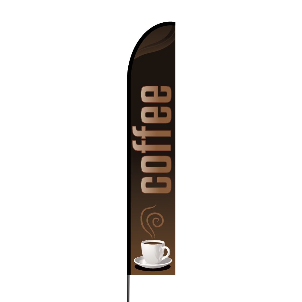 15' Feather Flag Banner for Coffee Shop - Complete Flag Kit with Hardware | Perfect for Outdoor Advertising, Grand Openings & Promotions