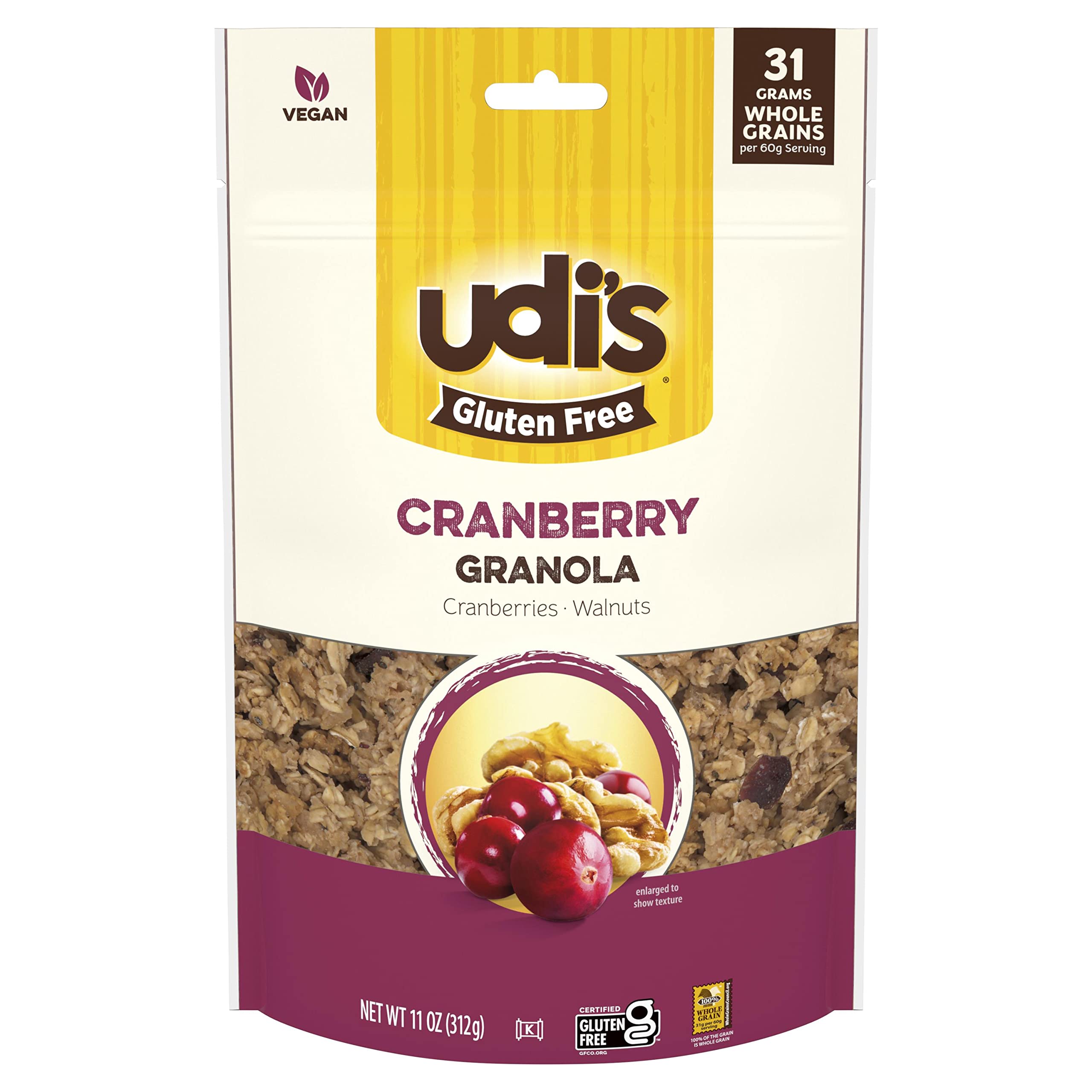 Udi's Gluten Free Cranberry Granola - 11 oz Pack | Healthy Breakfast Cereal & Snack | Perfect for On-the-Go, Office, or School Lunch