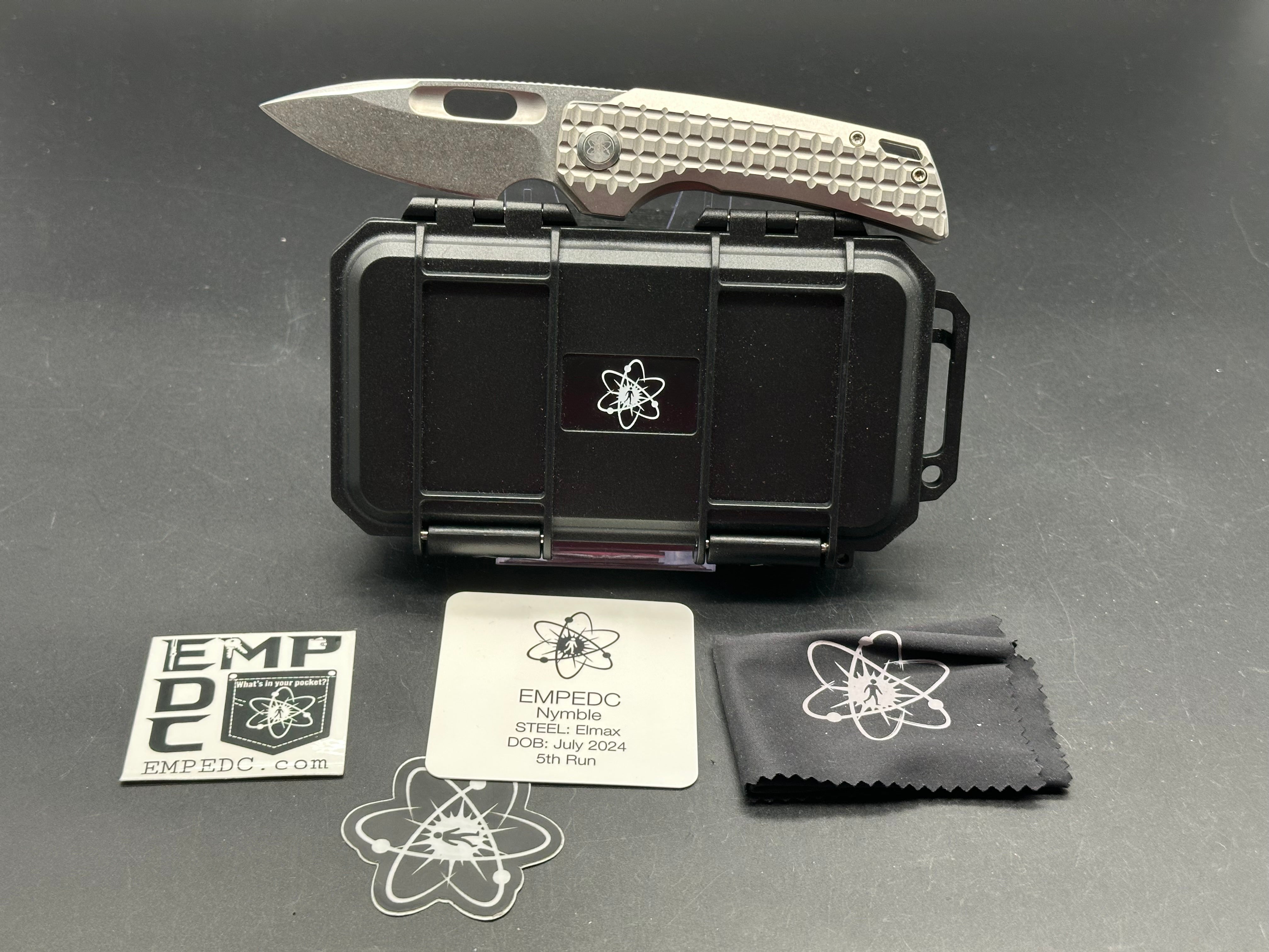 EMP EDC Nymble Folding Knife - Elmax Stonewash Blade & Titanium Frag Handle - Compact Everyday Carry Pocket Knife for Outdoor, Camping, and Tactical Use