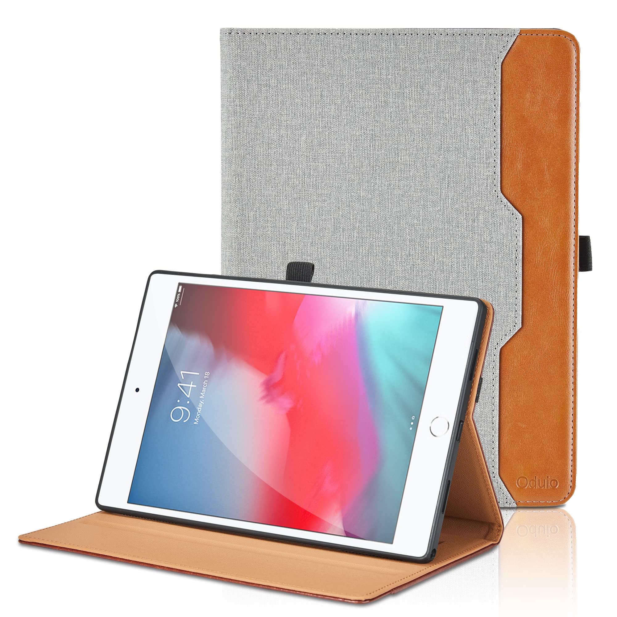 Premium PU Leather iPad Mini 5/4/3/2 Case (7.9-inch) with Hand Strap & Large Pocket - Auto Wake/Sleep Smart Cover - Gray - Perfect for Work, Travel & Home Use