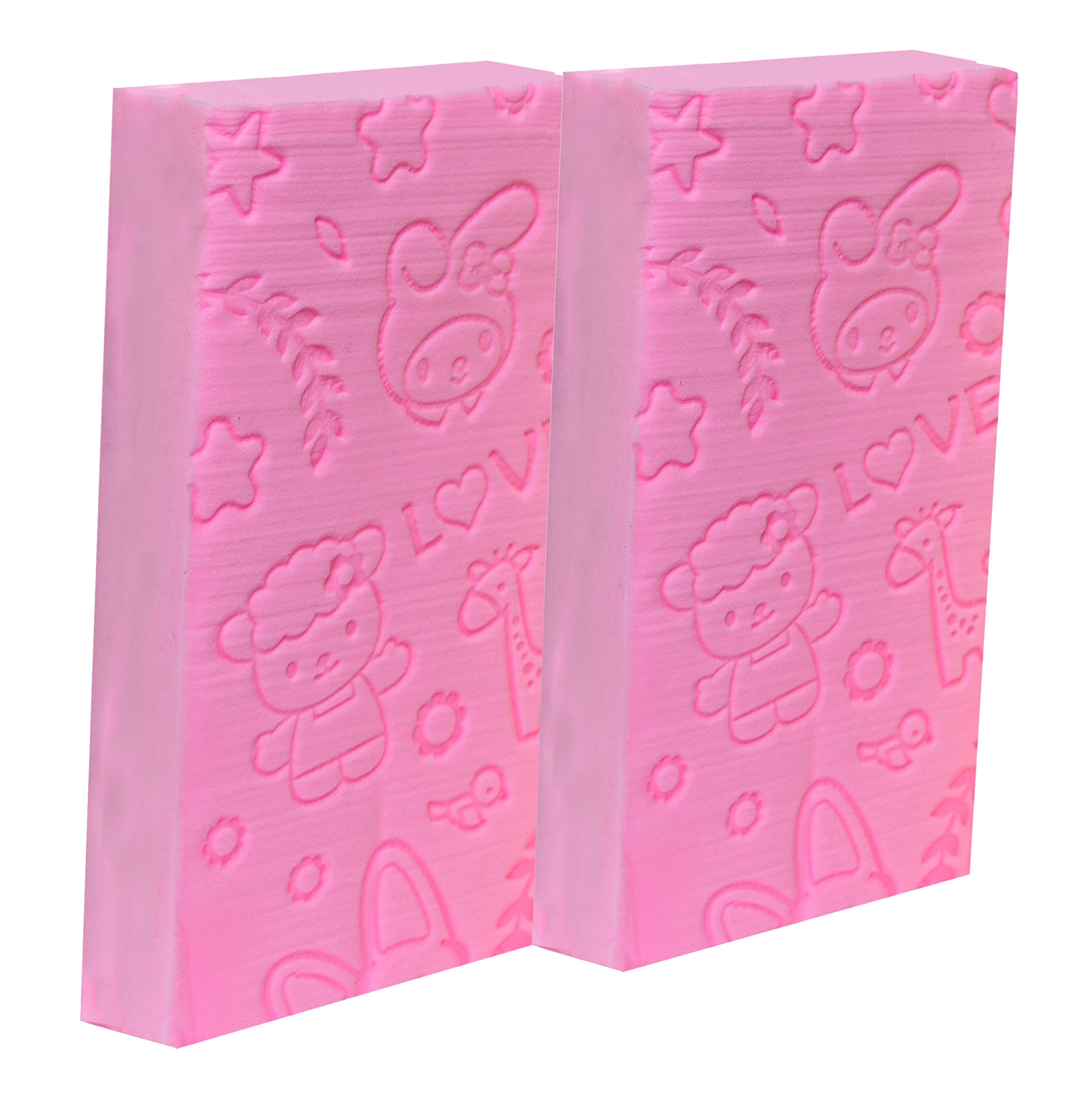 Ultra Soft Exfoliating Sponge for Shower & Bath - Gentle Dead Skin Remover & Face Scrubber for Women & Men - Pack of 2 Pink Sponges - Perfect for Sensitive Skin & Daily Body Exfoliation