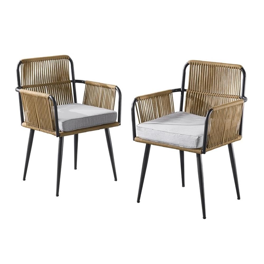 Alburgh All-Weather Outdoor Rope Armchairs with Light Gray Cushion - Modern Patio Furniture Set of 2 - Weatherproof & Durable for Indoor/Outdoor Use - Perfect for Backyard, Deck, Garden & Poolside Relaxation