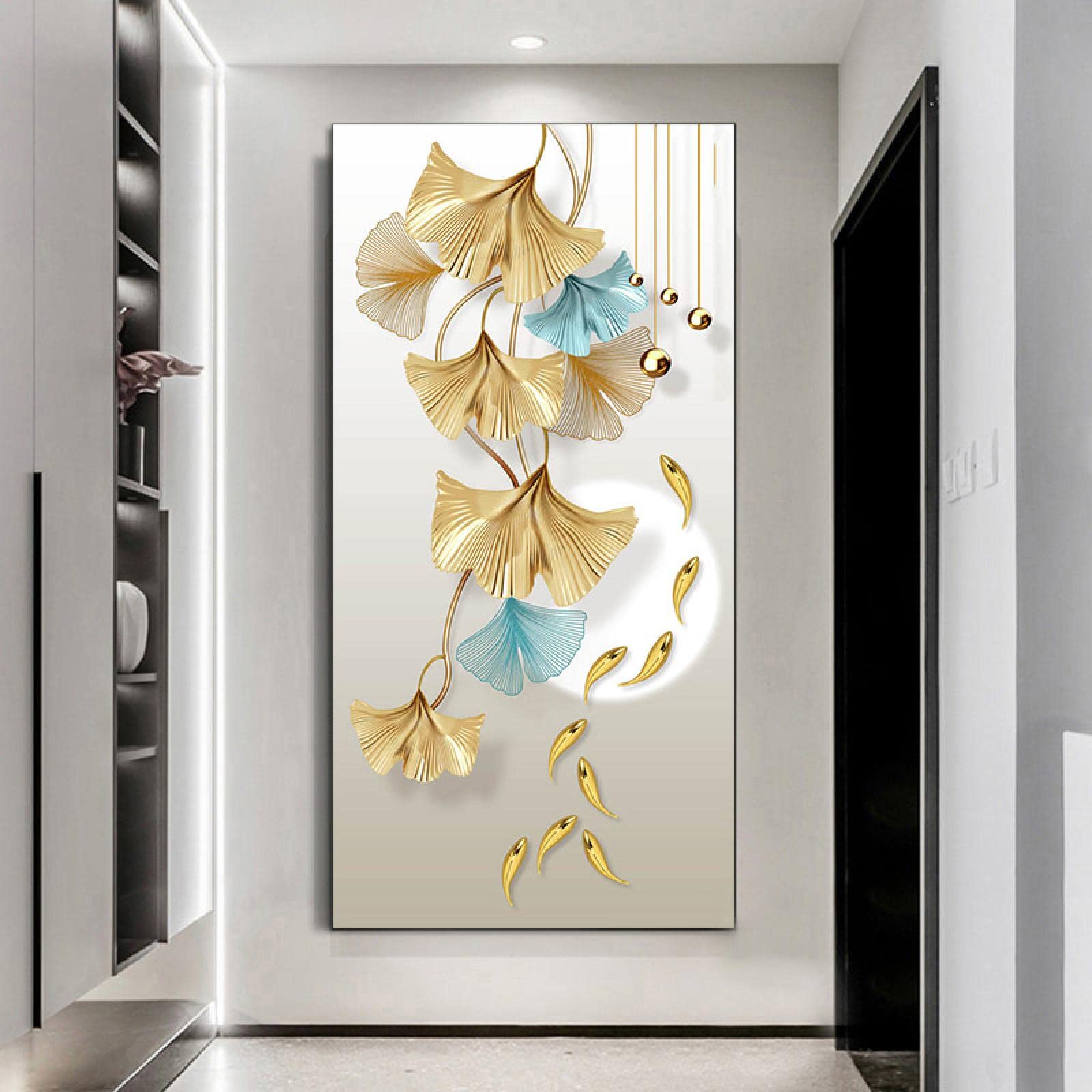 Vintage Leaf Canvas Wall Art - Abstract Ginkgo Leaf Painting Poster for Living Room Decor - 50x100cm Frameless - Perfect for Modern Home, Office & Bedroom Wall Decoration
