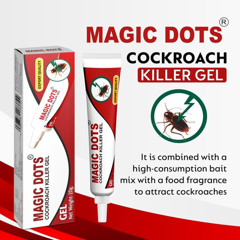 Magic Dots Cockroach Killer Gel - 4 Pack x 20g | Natural Herbal Pest Control for Home & Kitchen | Effective Roach Bait Gel with Easy Application | Eliminate Cockroaches in Cabinets, Appliances & Dark Corners