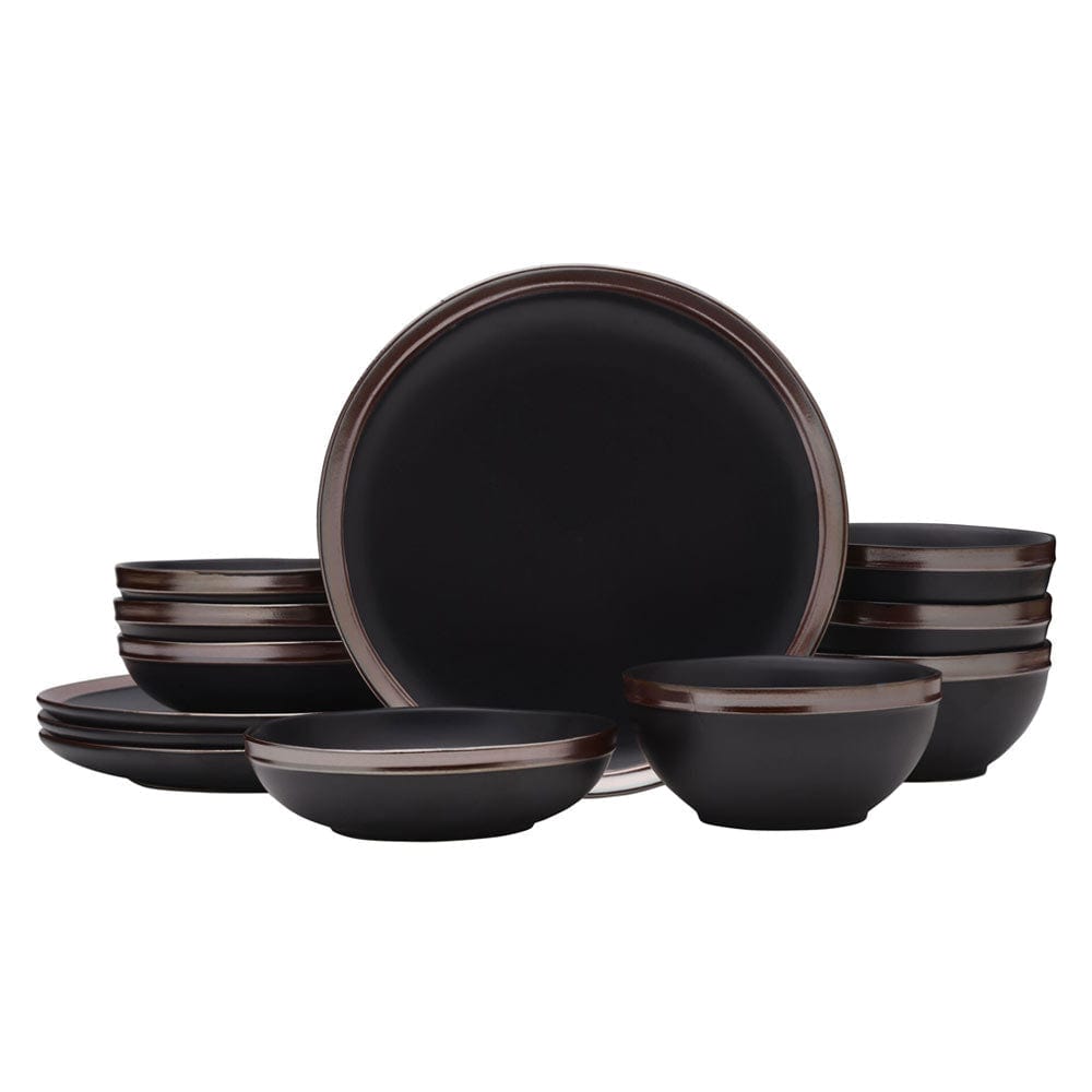 Premium Miller Black 12-Piece Dinnerware Set - Service for 4 People - Elegant Porcelain Plates, Bowls & Mugs - Perfect for Family Dinners, Dinner Parties & Holiday Gatherings