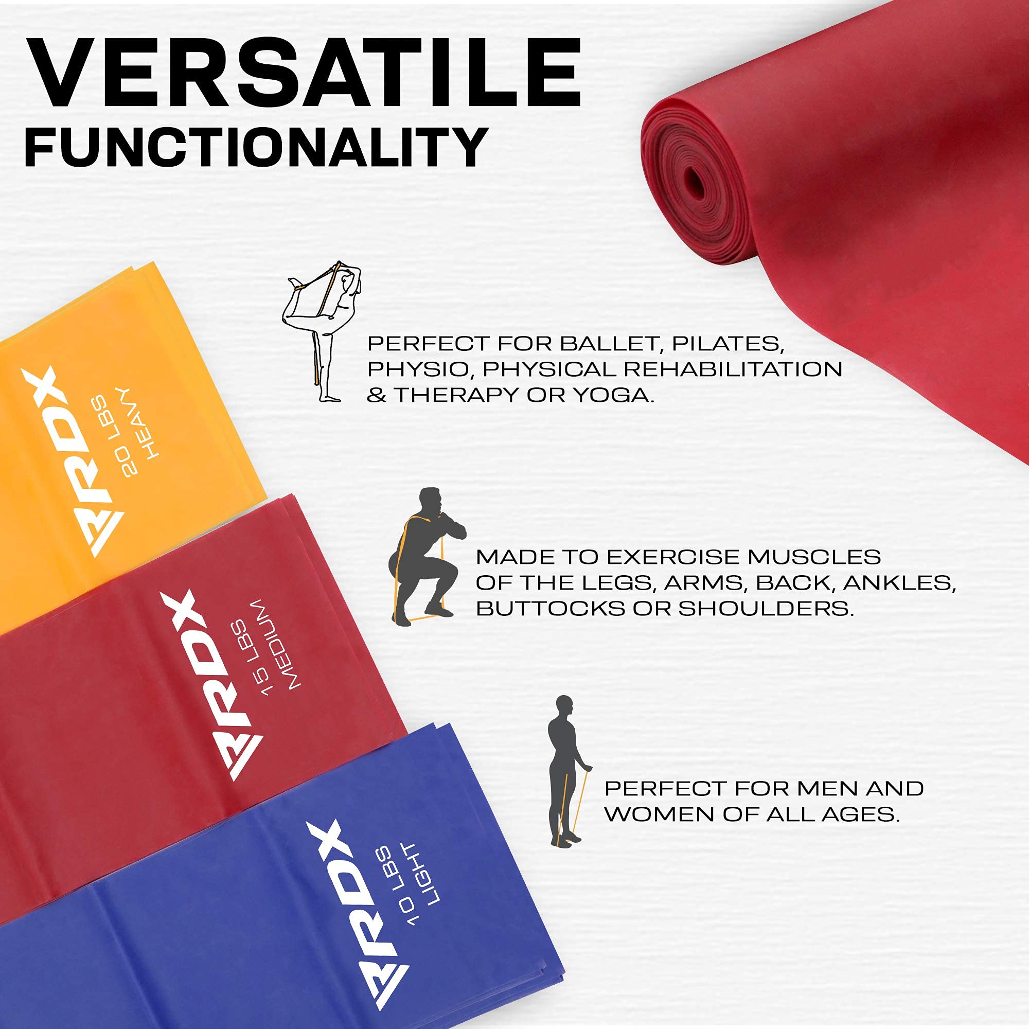 RDX TPE Resistance Bands Set - 3 Levels, 1.5M Long | REACH & RoHS Certified | Skin-Friendly Flat Elastic Loops for Yoga, Gym, Home Workouts | Ideal for Pilates, Ballet, Leg Training & Body Toning | Perfect for Home Fitness, Physical Therapy & Weight Loss Routines