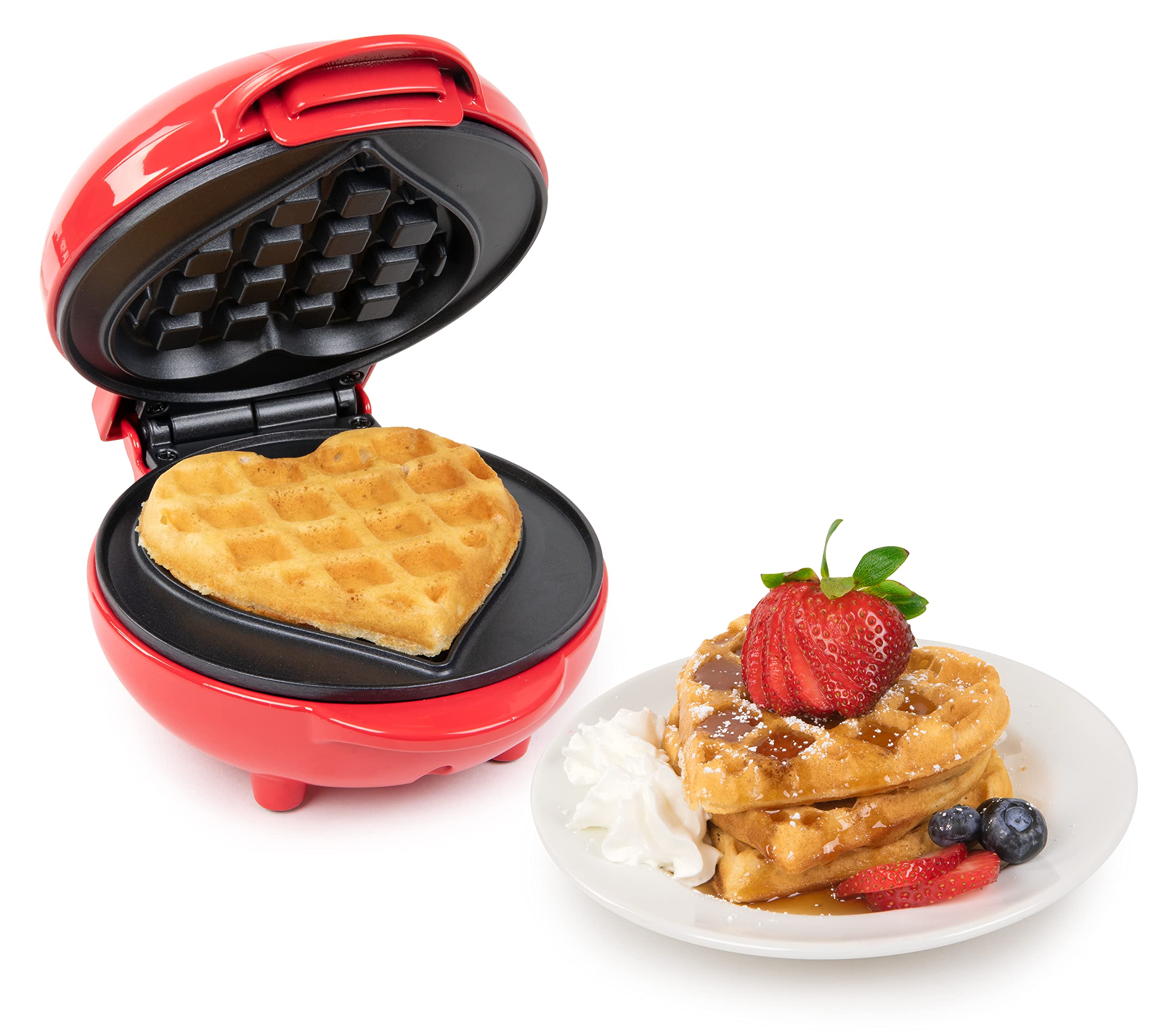 MyMini Personal Electric Heart Waffle Maker - 5 Inch Non-Stick Cooking Surface for Waffles, Hash Browns, French Toast, Grilled Cheese & Quesadillas - Perfect for Breakfast, Desserts & Snacks - Compact & Portable for Home, Office or Dorm Use