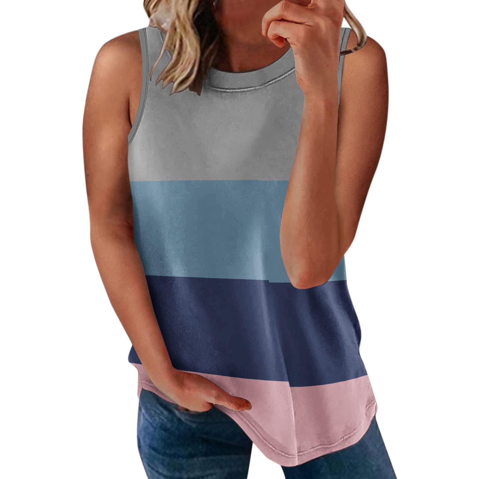 Women's Casual Summer Scoop Neck Sleeveless Knit Tank Top - Breathable Loose Fit T-Shirt for Beach, Vacation & Everyday Wear