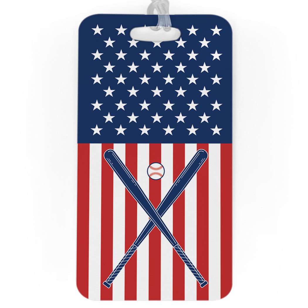 ChalkTalkSPORTS - Personalized Baseball Luggage Tag & Bag Tag | USA Baseball Team Design | Custom Info Engraving | Large Size for Travel & Sports Equipment