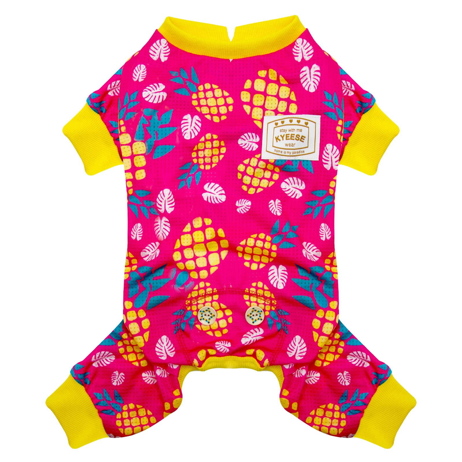 KYEESE Lightweight Dog Pajamas - Soft Dog Onesie Jumpsuit for Small & Medium Dogs, Anti-Shedding Cover, Comfortable Sleepwear (Size Small, Pineapple Print) - Perfect for Indoor Lounging, Cold Weather & Photo Shoots