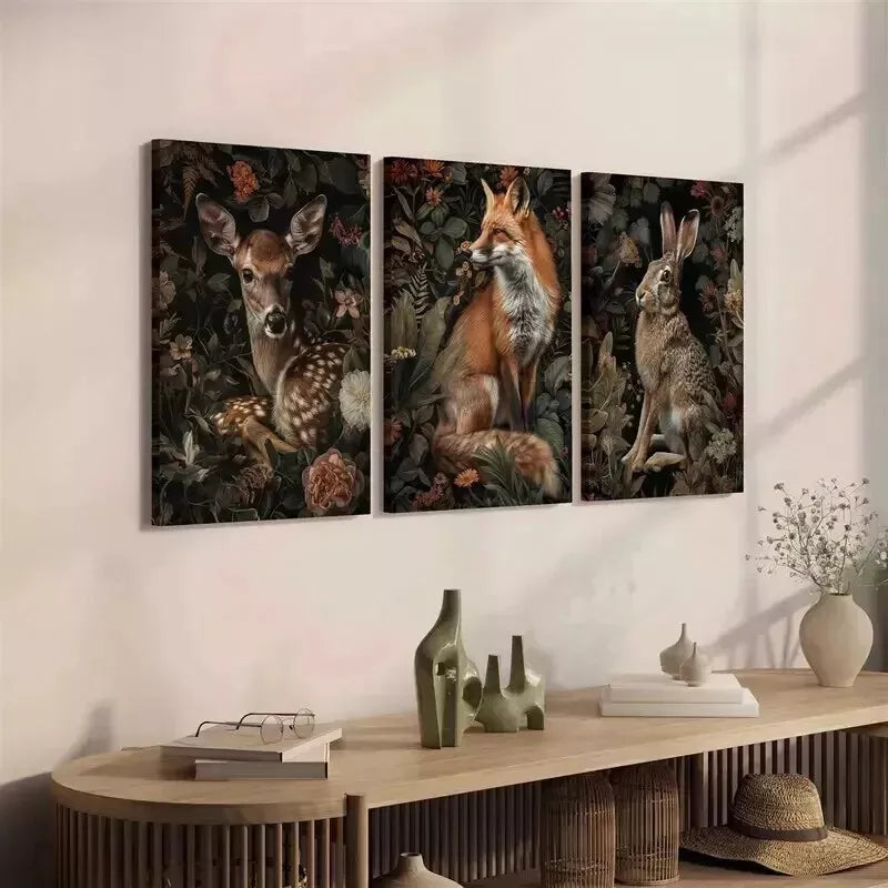 3pcs Woodland Animal Canvas Wall Art Set - Framed 50x70cm High Quality Print - 100% Australian Made - Ready to Hang - Perfect for Nursery, Living Room & Bedroom Decor
