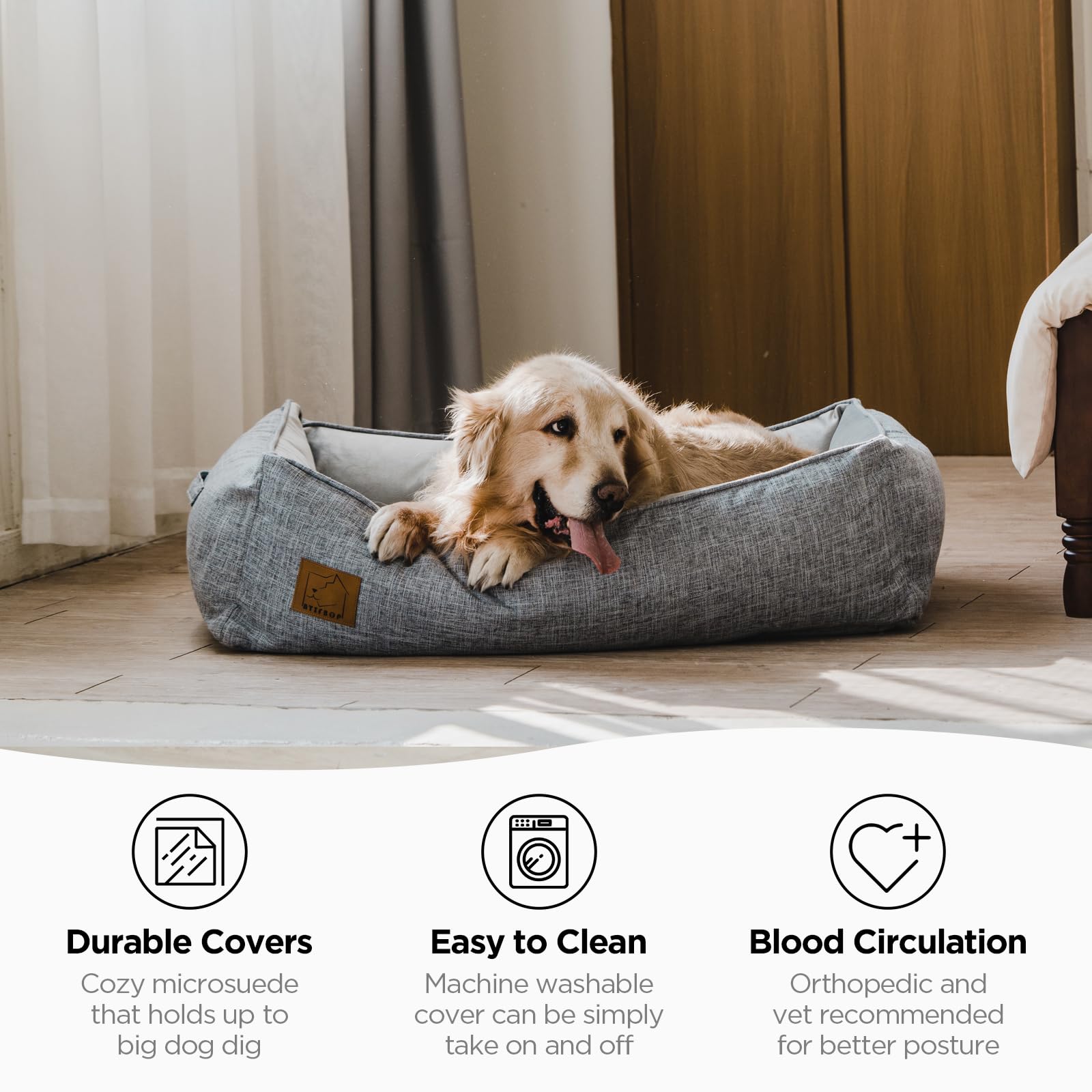 Orthopedic Dog Bed with Memory Foam & Cooling Gel - Removable Washable Cover - Pain Relief Pet Sofa for Large Medium Dogs (33x23x9 inches, Grey) - Perfect for Arthritis, Joint Pain & Hot Weather Comfort