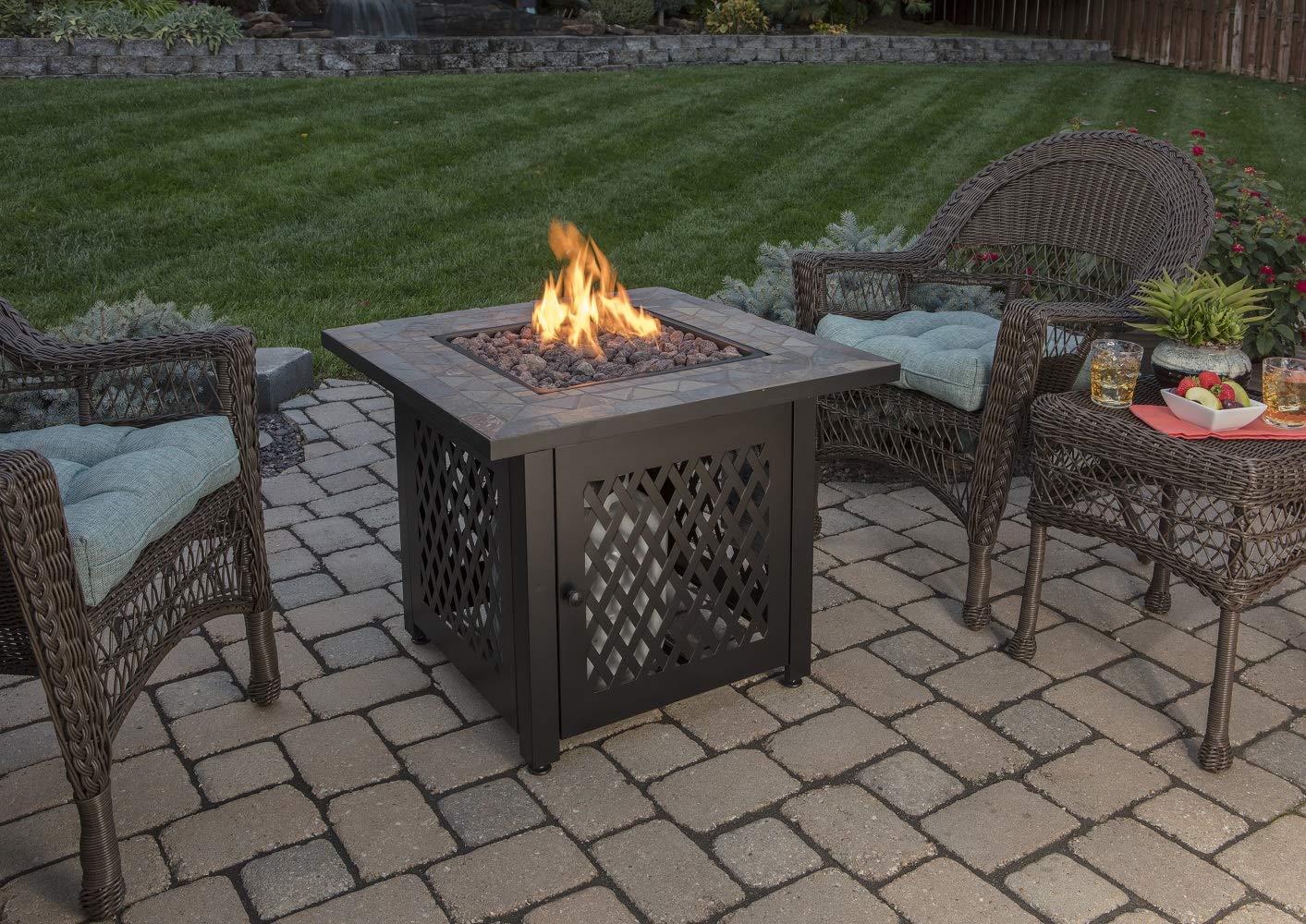Endless Summer GAD1429SP Large Multi-Color Gas Outdoor Fireplace with Slate Mantel - Perfect for Patio, Backyard, and Garden Gatherings