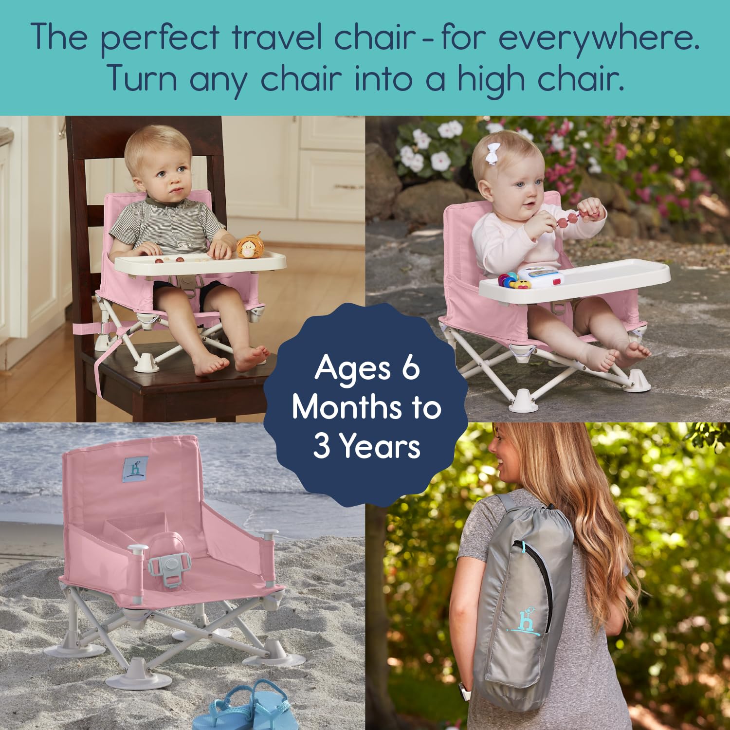 Hiccapop OmniBoost Travel Booster Seat with Tray for Baby - Foldable Portable High Chair for Dining, Camping, Beach & Travel | Tip-Free Design with Safety Straps | Perfect for Restaurants, Picnics & Grandma's House