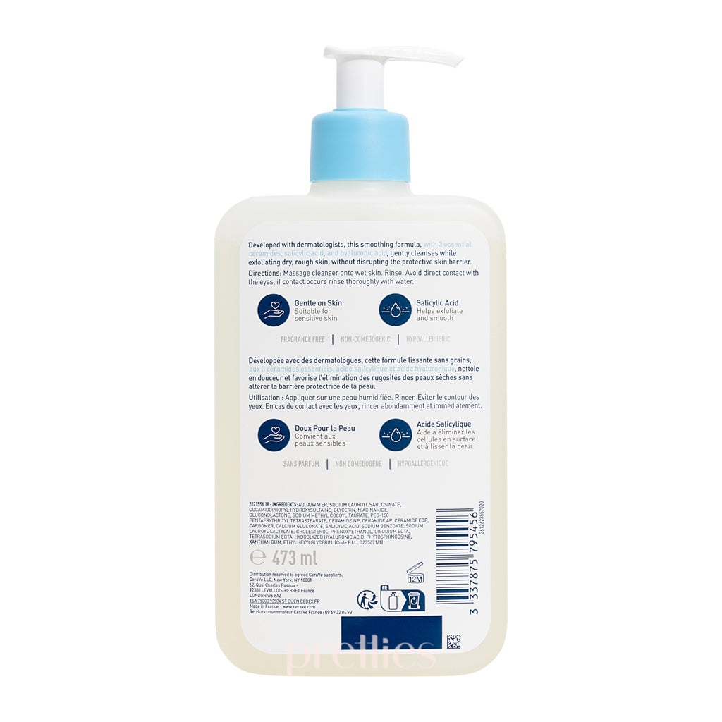 CeraVe SA Smoothing Cleanser 16oz | Salicylic Acid Body Wash for Dry & Rough Skin | Exfoliating Face & Body Cleanser for Smooth Skin | Perfect for Daily Shower & Skincare Routine