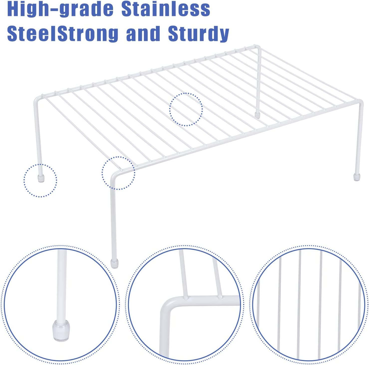 16.1 x 10.2 Inch Large White Kitchen Storage Shelf Rack - 4 Pack Cabinet Organizer for Fridge, Bathroom & Countertop - Space Saving Solution for Pantry, Spice Jars & Toiletries Storage