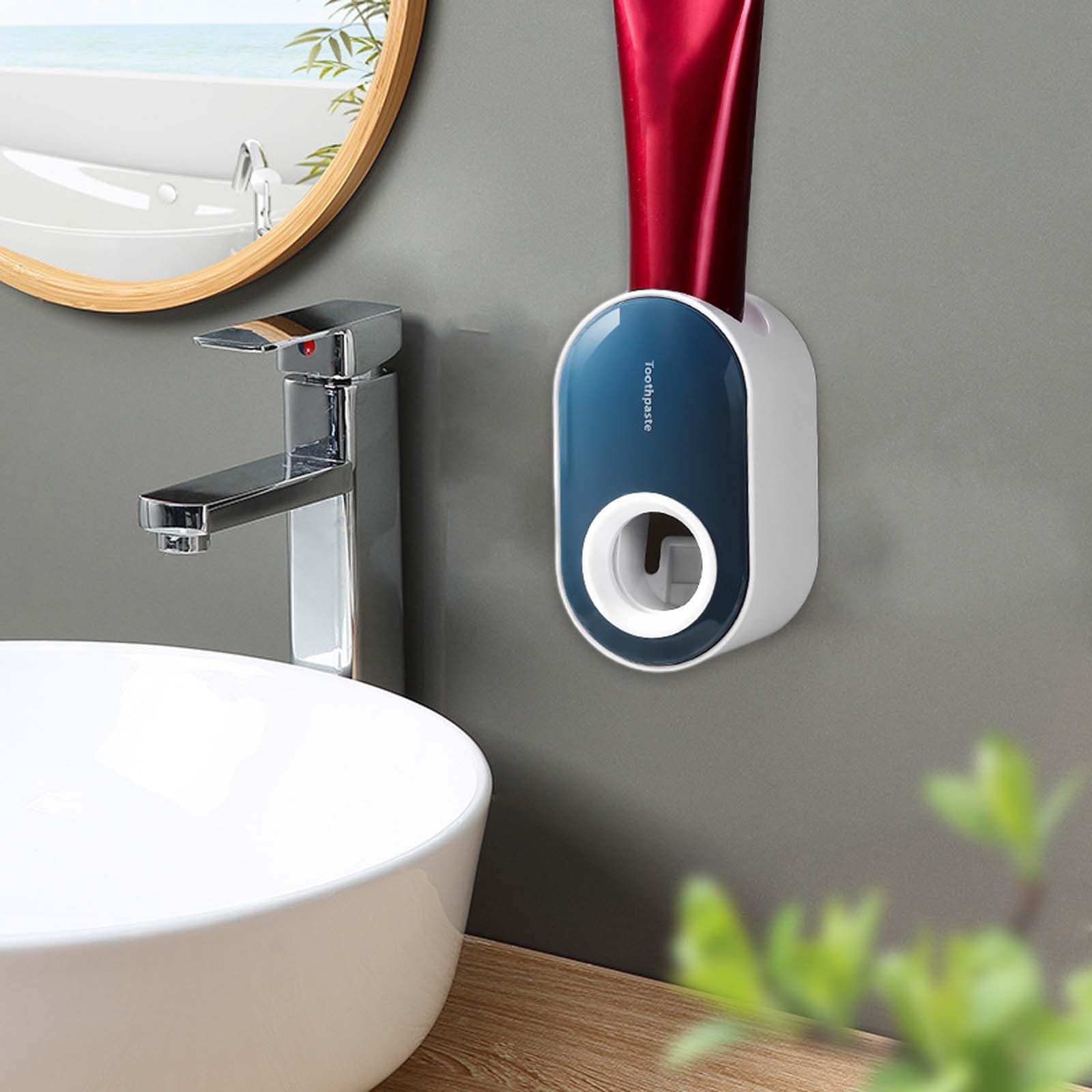 Automatic Toothpaste Dispenser for Kids & Adults - Wall Mounted Bathroom Organizer (Blue) - Perfect for Clutter-Free Sinks