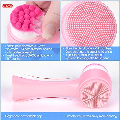 TREXEE 2 in 1 Facial Cleansing Brush - 3D Double-Sided Silicone & Soft Bristles for Deep Cleansing, Exfoliating, Makeup Removal & Acne Care (Pink) | Perfect for Daily Skincare & Spa-Like Massage at Home