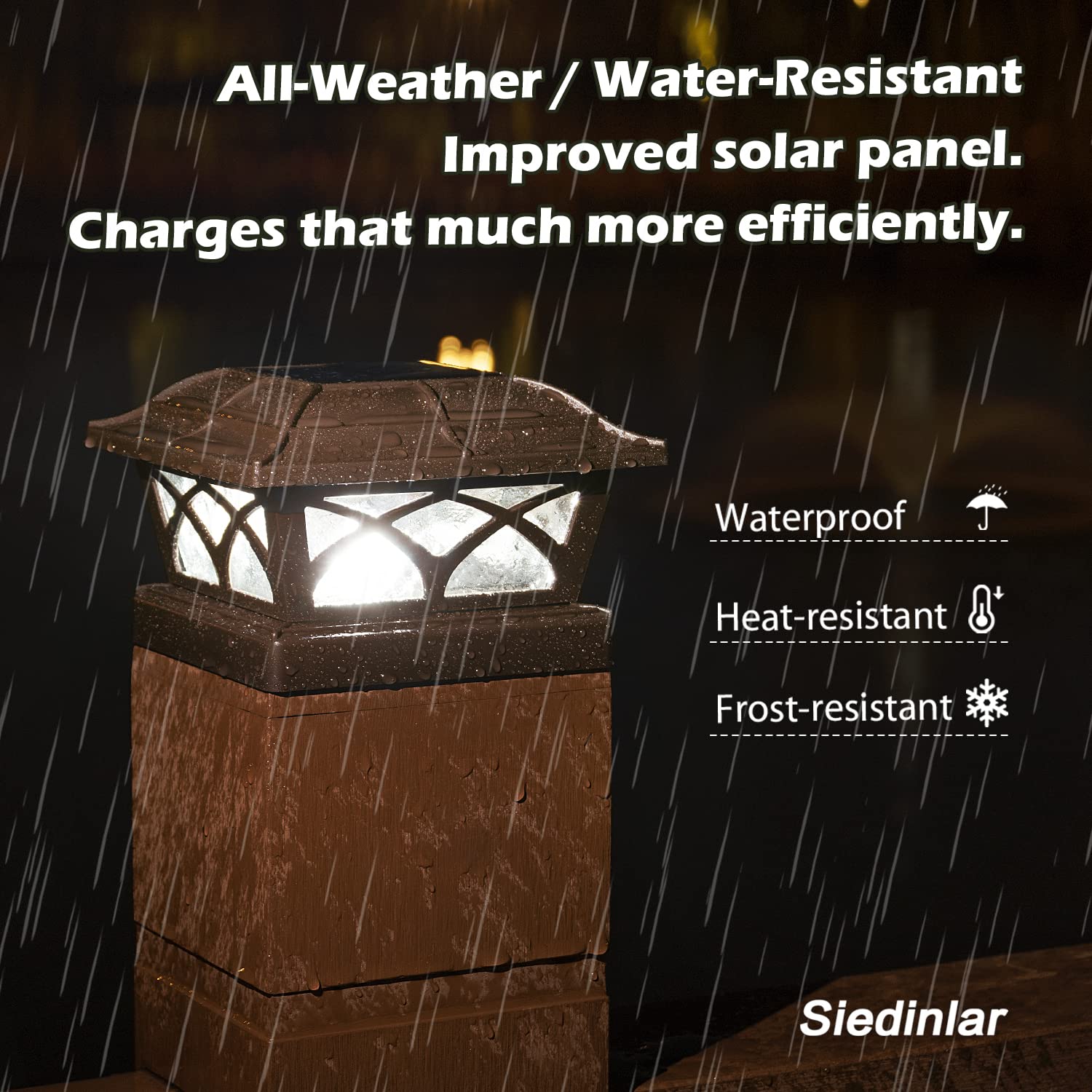 SIEDiNLAR Solar Post Cap Lights Outdoor - 8 LED Glass Fence Lights with Warm White & Cool White Modes for 4x4 5x5 6x6 Wood Posts - Waterproof Deck, Patio, Garden & Pathway Lighting (1 Pack) - Perfect for Backyard, Porch and Landscape Decoration
