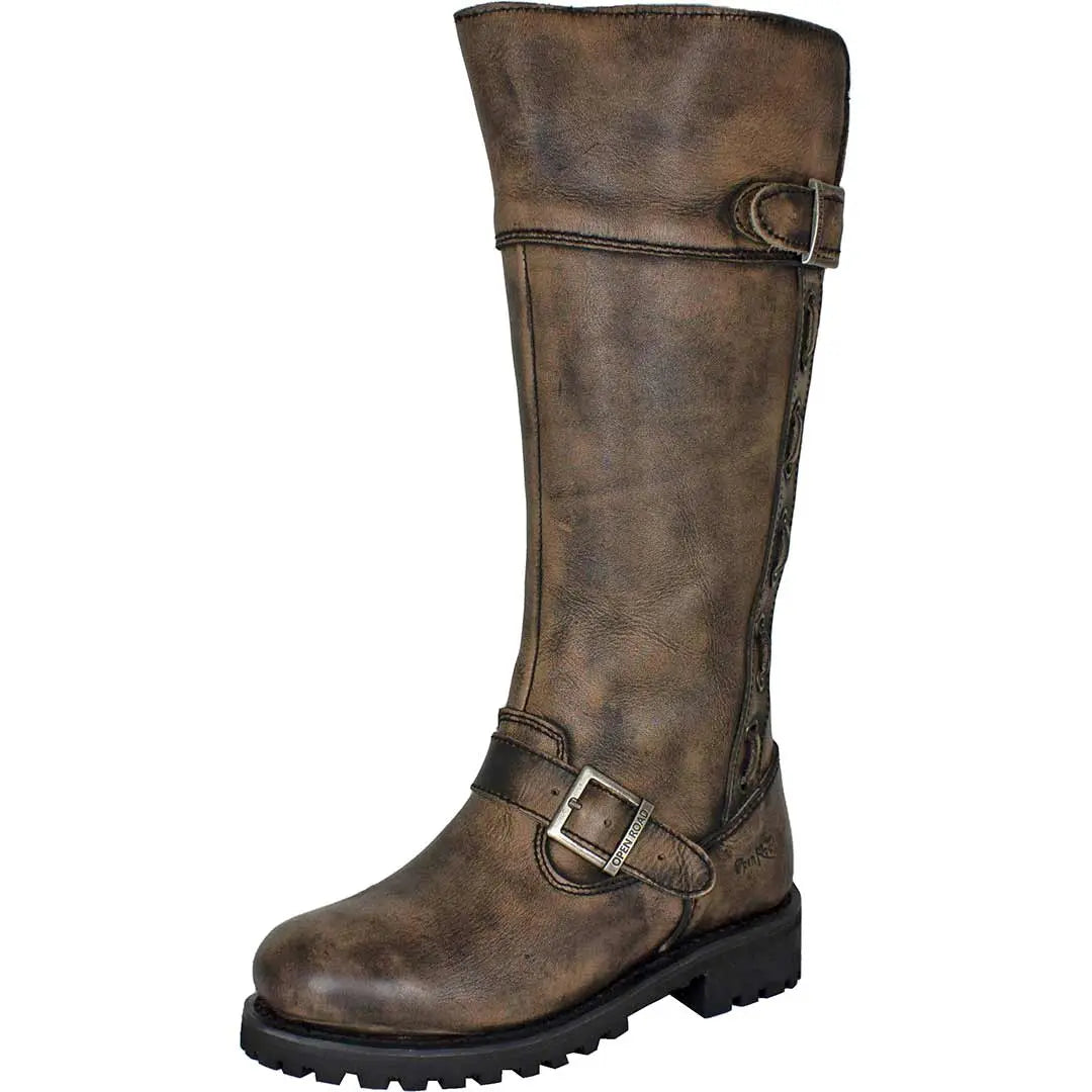 Open Road Women's Tall Motorcycle Boots - Waterproof Leather Riding Boots for Harley & Cruiser Bikes - Perfect for Long Rides & Motorcycle Adventures