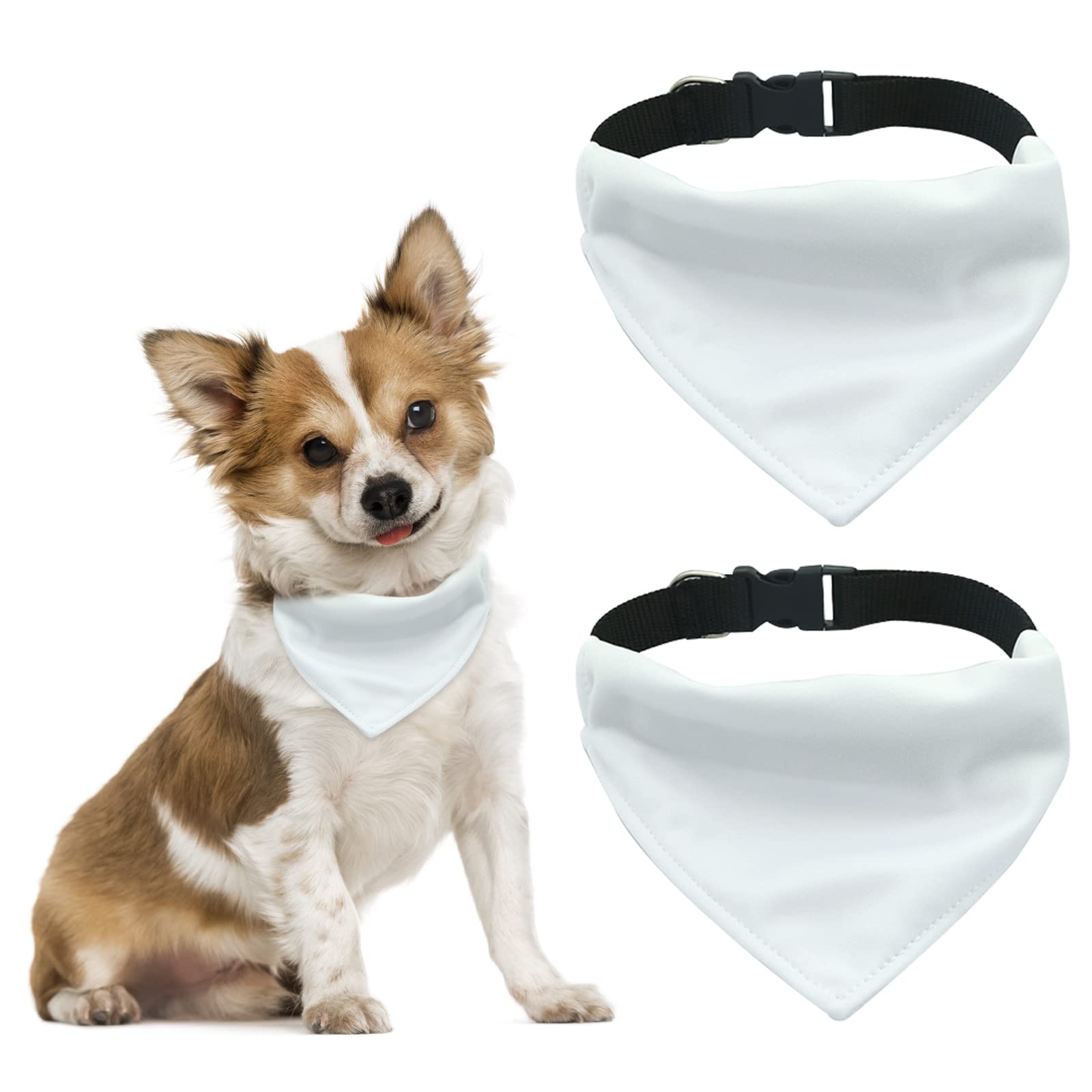 Adjustable Dog Bandana with Quick Release Buckle - 2 Pack Double-Sided Blank Pet Bandanas for Medium & Large Dogs - D-Ring Design for Secure Fit - Perfect for Daily Walks, Grooming & Pet Photos (White, Large)