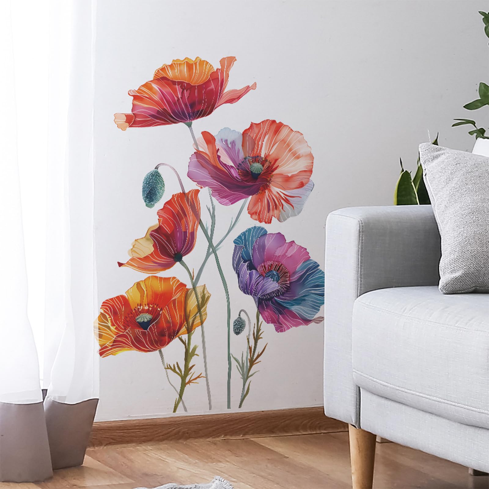 TUOKING Removable Flower Wall Decals - Peel and Stick Wall Art Stickers for Home Decor, Kitchen, Bedroom & Living Room | Easy DIY Wall Mural for Home Improvement & Interior Design