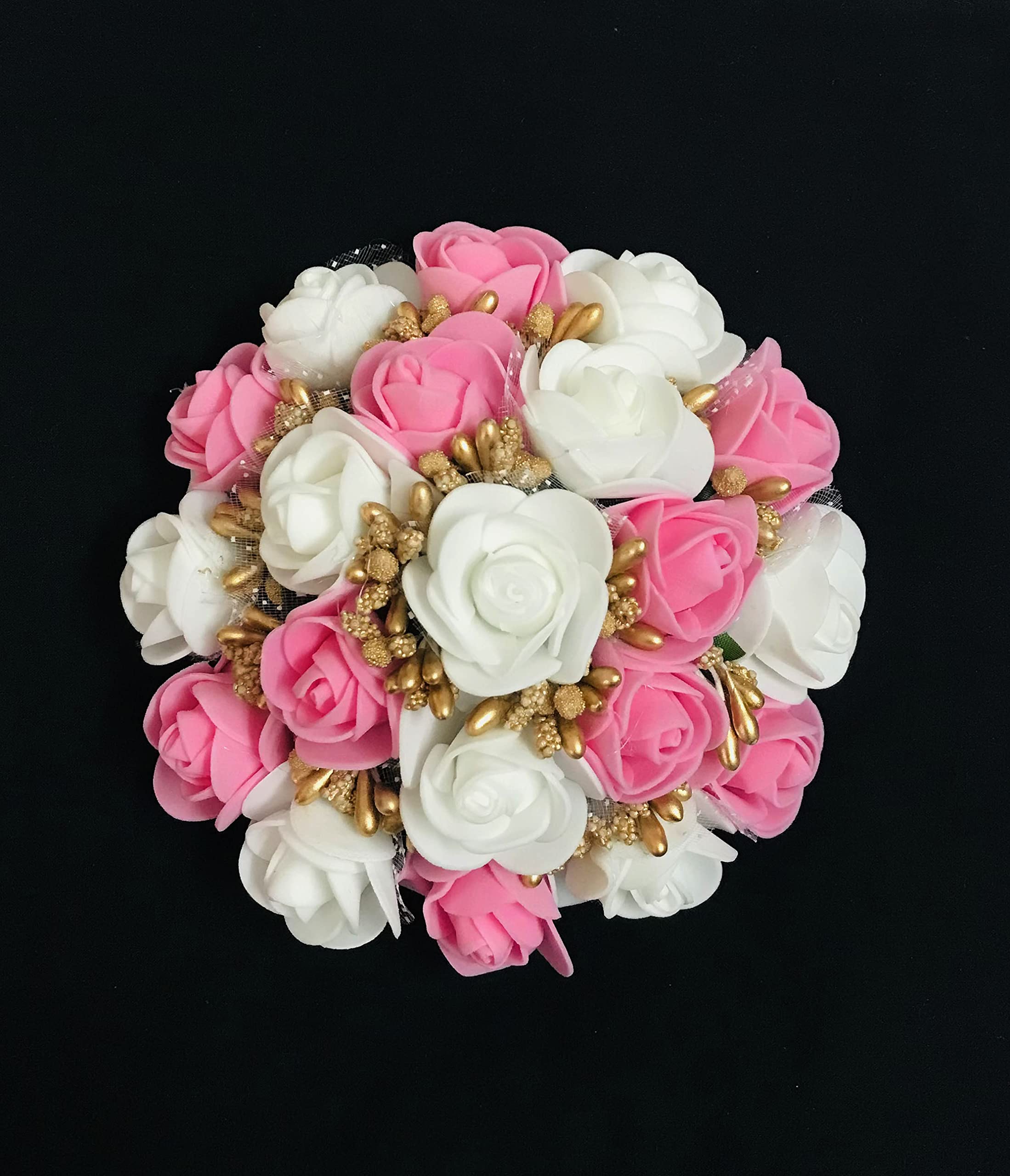 Arooman™ Artificial Flower Juda Bun/Gajra Hair Accessories for Women & Girls - Pack of 1 (Pink & White) - Perfect for Weddings, Parties, and Festive Occasions