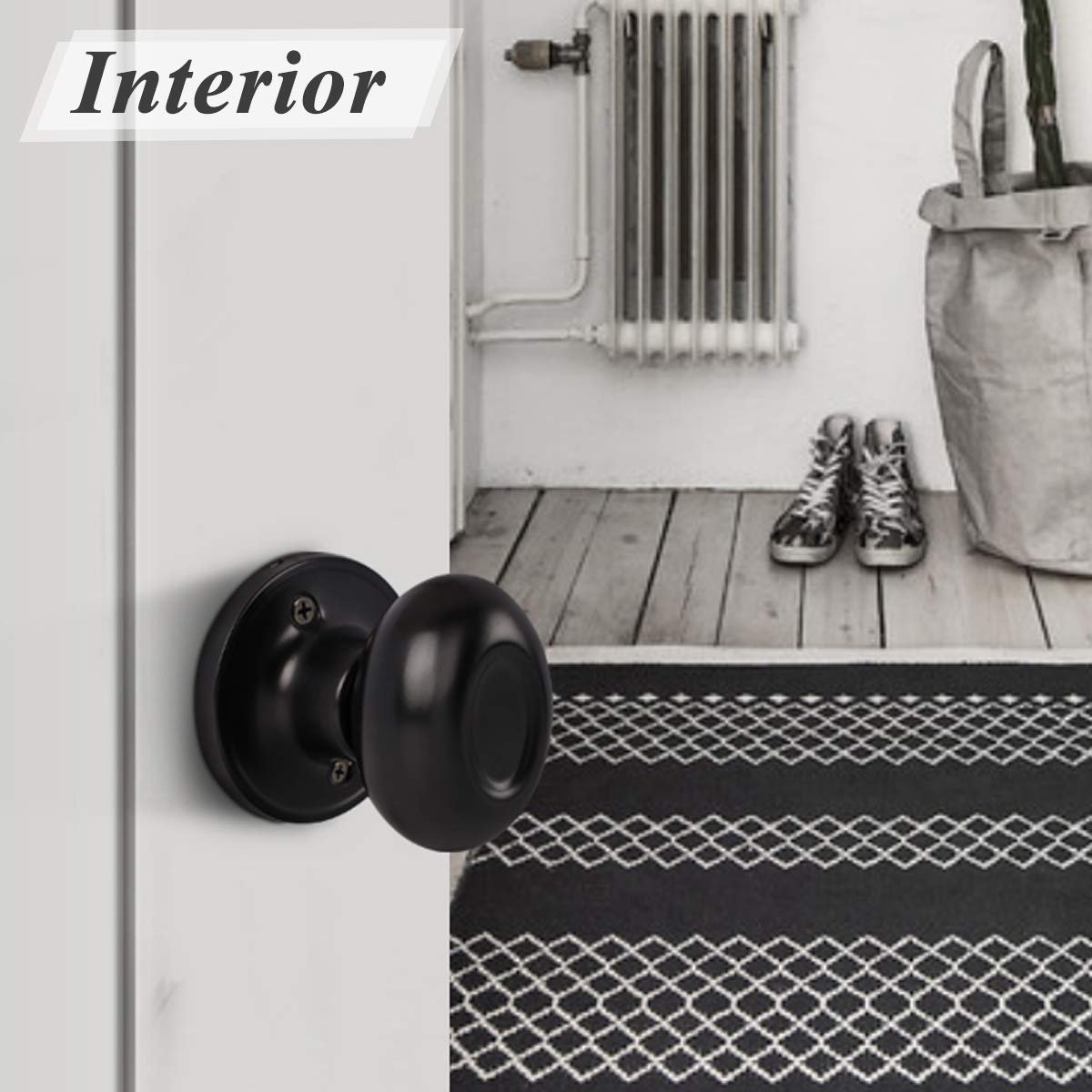 Probrico 10-Pack Flat Black Interior Door Knobs - Keyless Egg Style Locksets for Hallway & Closet Doors | Durable Oval Shaped Handles for Home, Office & Apartment Use
