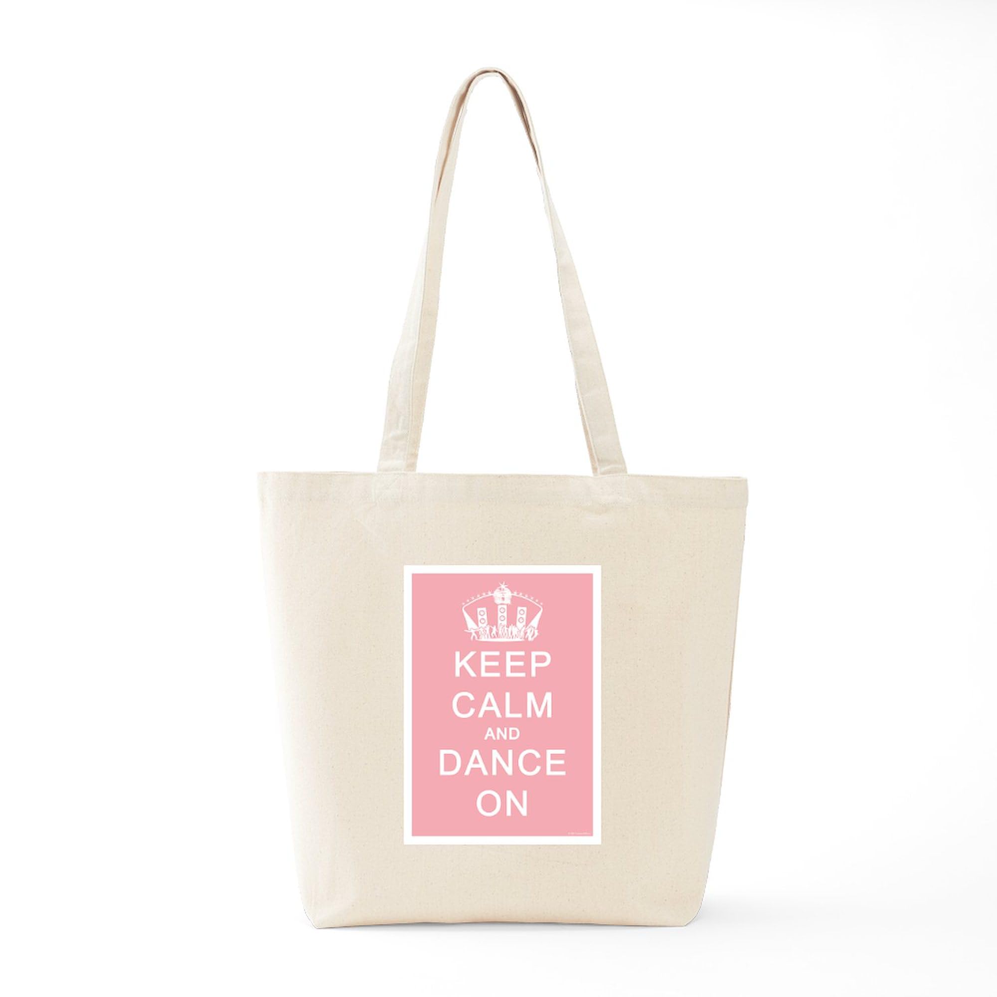 Keep Calm And Dance On Pink Canvas Tote Bag - Reusable Natural Shopping Bag for Groceries, Beach & Daily Use