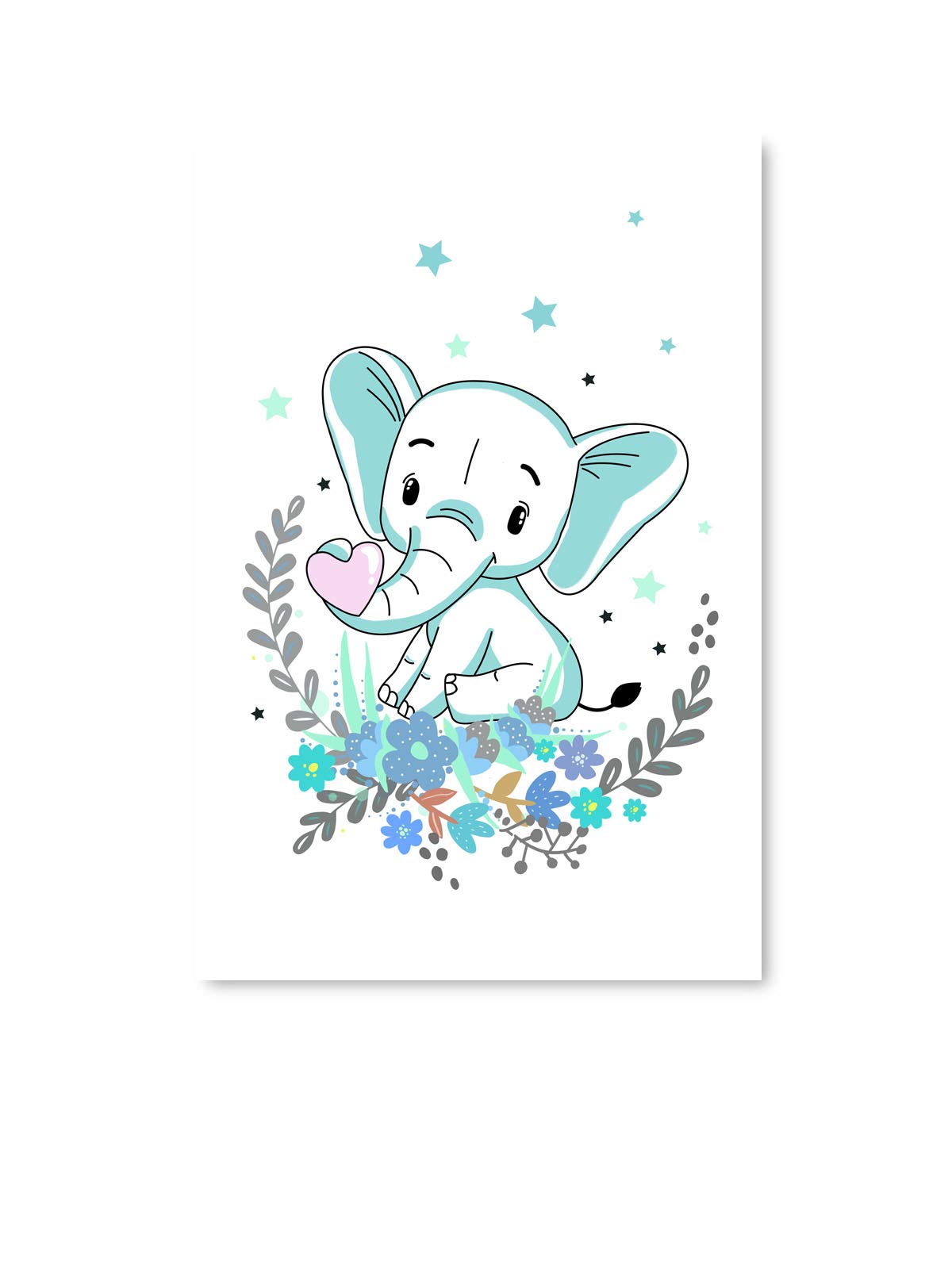 Blue Elephant Nursery Wall Art - 8x12 Inch Funny Ugly Christmas Sweater Print for Kids Room Decor | Playroom, Baby Shower & Holiday Home Decoration