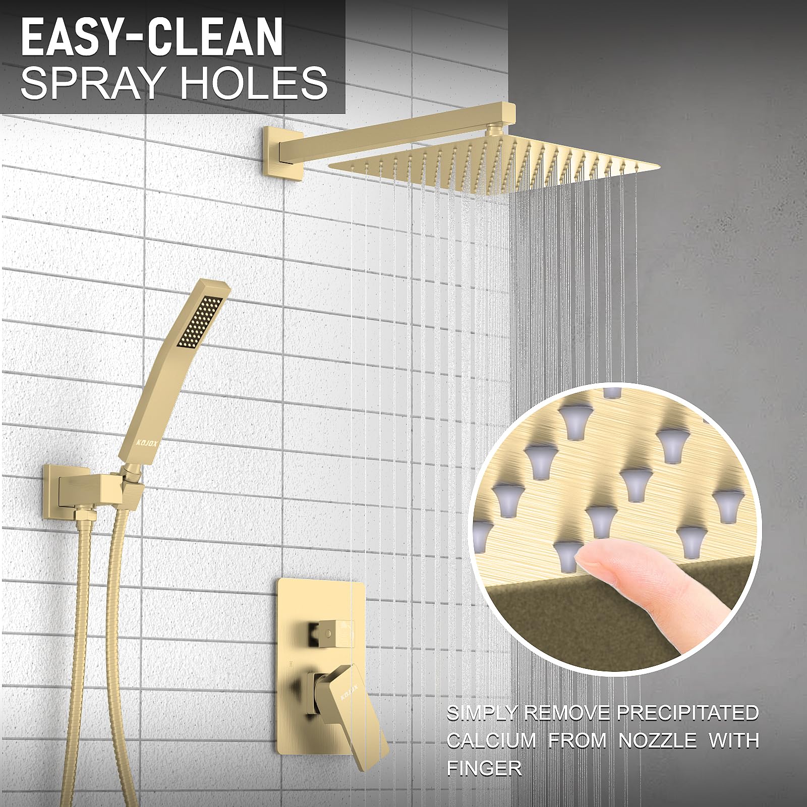 Luxury 12 Inch Rain Shower Head with Handheld Shower Combo Set - Wall Mounted Bathroom Shower System with Mixer Valve & Brush Gold Finish - Perfect for Modern Spa-Like Showers and Master Bathroom Renovations